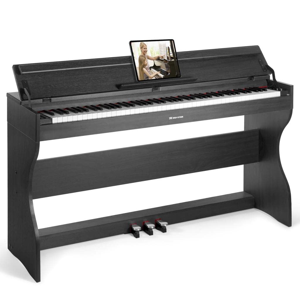 MUSTAR 88 Key Weighted Hammer Action Digital Piano Keyboard for Beginners & Professionals - Full Size Electric Piano with Dual Stereo Speakers, 3 Pedals & Furniture Stand (Black) - Perfect for Home Practice, Studio Recording & Live Performances
