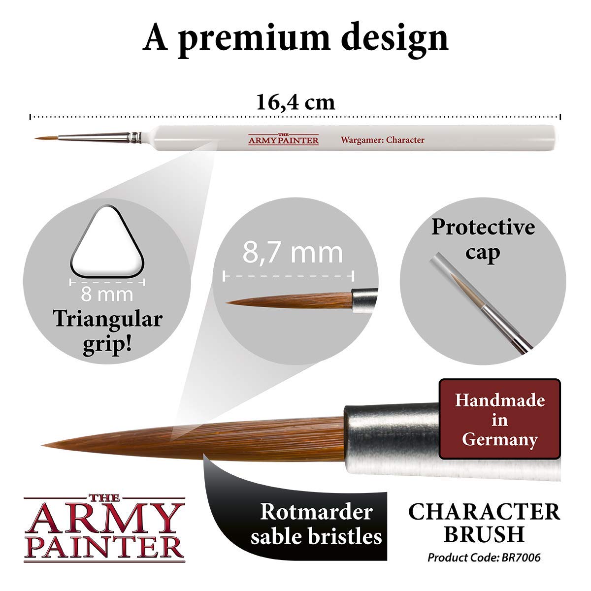 The Army Painter Wargamer: Premium Fine Detail Paint Brush Set with Rotmarder Sable Hair - Small Model Paint Brushes for Acrylic & Miniature Painting - Perfect for Warhammer, D&D, and Tabletop Gaming