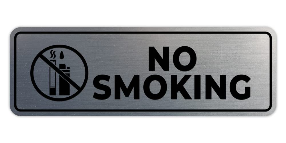No Smoking Thank You Sign - Brushed Silver Cigarette Lighter Warning Sign - Small Metal Wall Decal for Office, Restaurant & Home