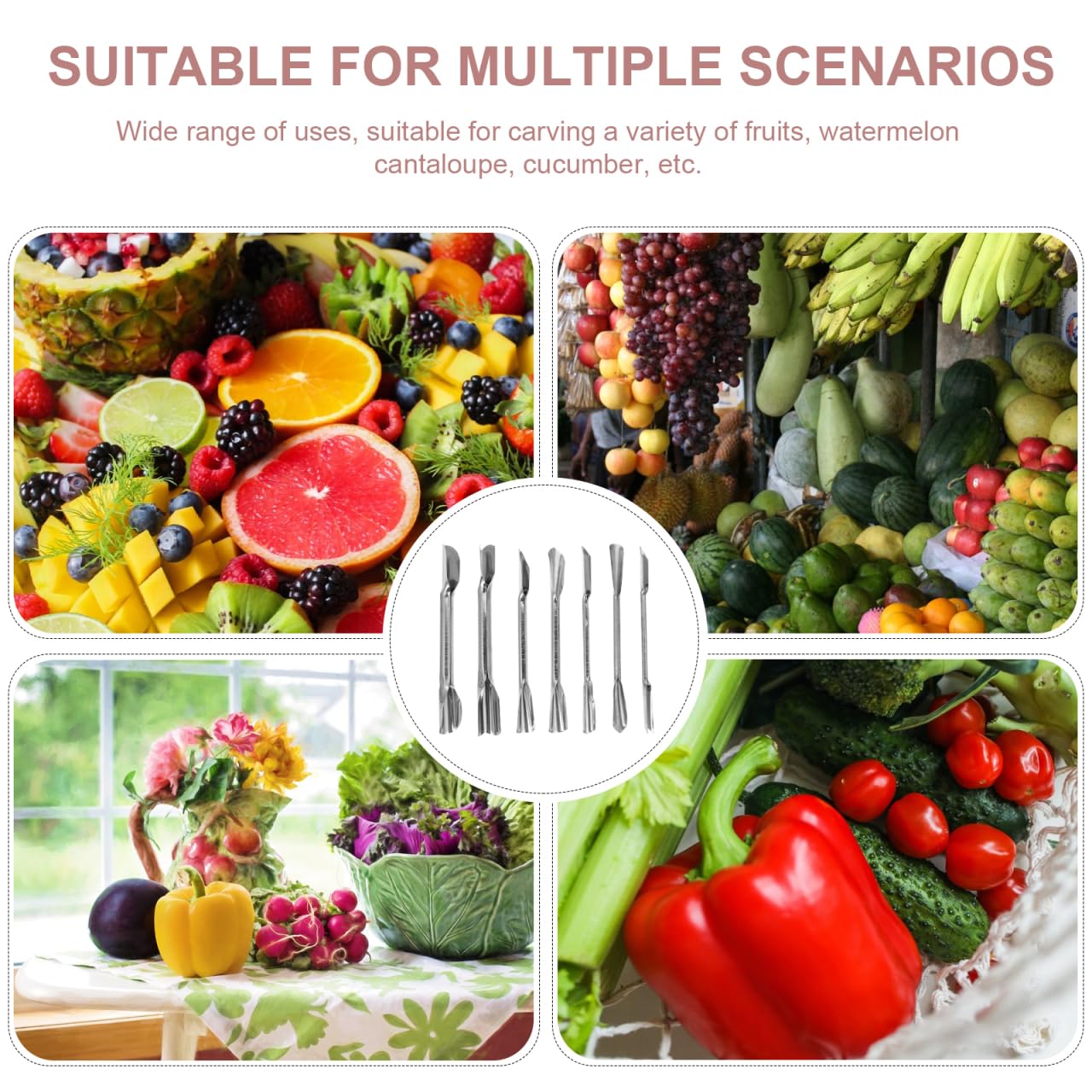 Premium Stainless Steel Fruit Carving Tool Set - Professional Food Garnishing & Melon Scooping Kit for Culinary Arts, Kitchen Decorations & Party Platter Designs