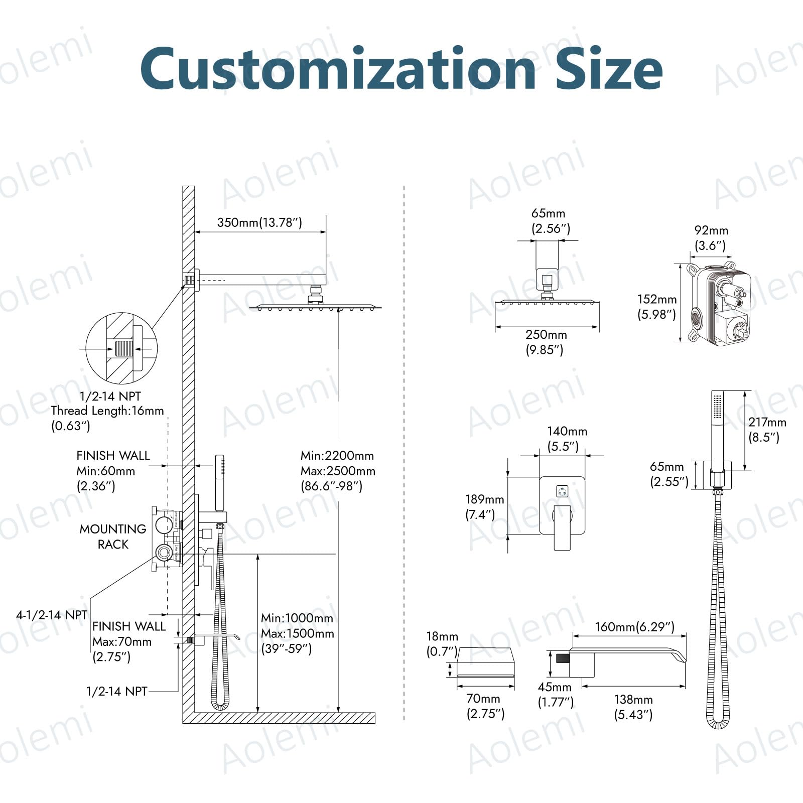 Aolemi 10 Inch Rainfall Shower Tub Faucet Set - Wall Mount Tub and Shower Faucet Combo with 2-in-1 Handheld Sprayer & Rough-in Valve - Brushed Nickel Finish for Bathroom Renovation and Spa-Like Shower Experience