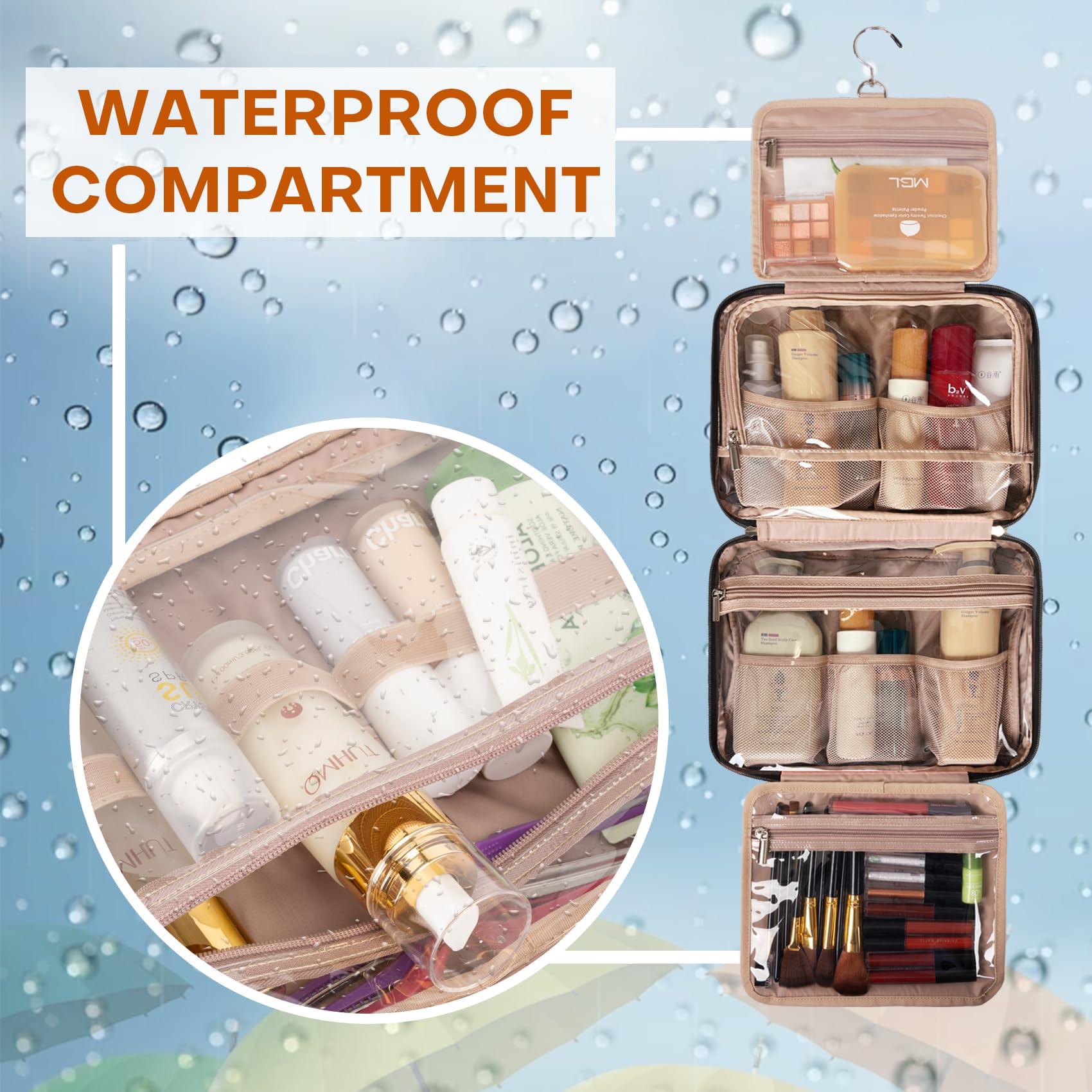 8L Travel Toiletry Bag for Women - 2.1 Gallon Water-resistant Cosmetic Organizer with Hanging Hook | Perfect for Shampoo, Makeup & Travel Essentials | Ideal for Vacation, Gym & Business Trips (Black)