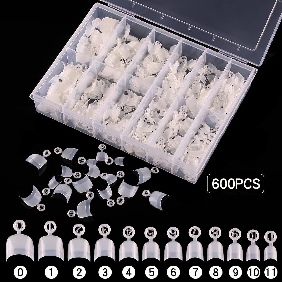 BODYA 600PCS Acrylic French Nail Tips - Short Stiletto Fake Nails for DIY Nail Art, 12 Sizes with Storage Box | Perfect for Salon, Home Manicure & Nail Extension