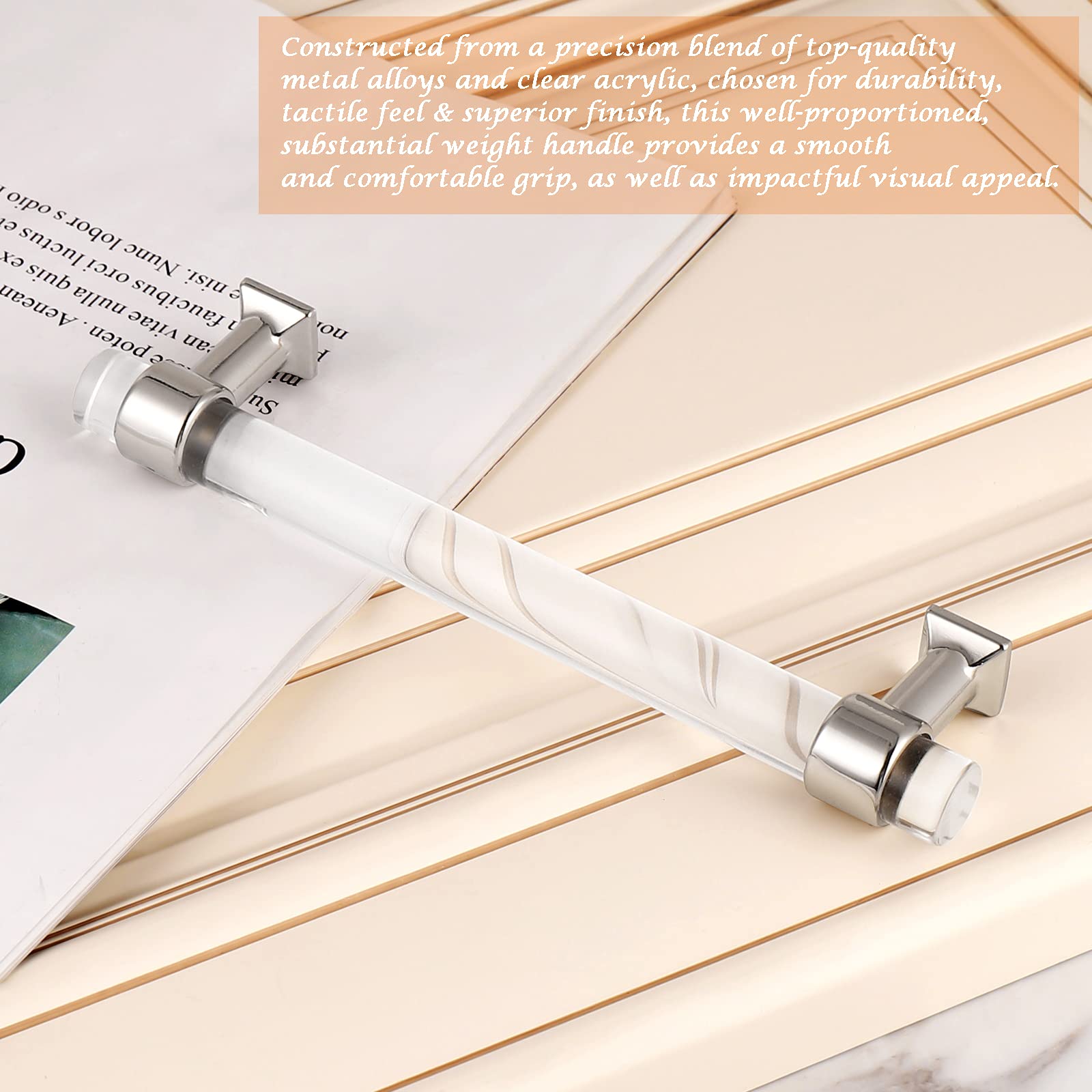 30 Pack Acrylic Cabinet Pulls - 5 Inch Hole Center Silver Chrome Kitchen Drawer Handles for Cupboard, Dresser & Cabinet Doors | Modern Hardware for Home Renovation & DIY Projects