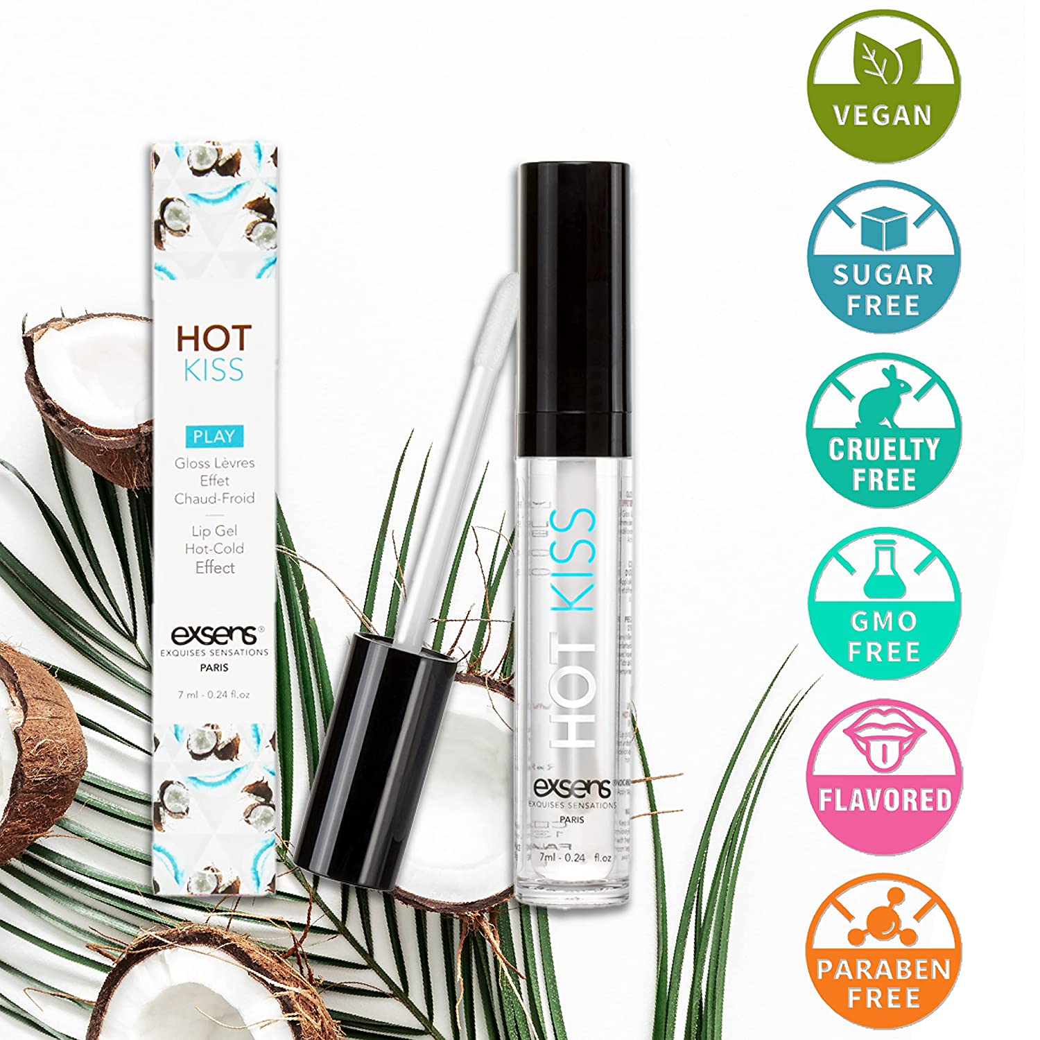 Exsens Hot Kiss Lip Gloss for Couples - Tingling & Warming Lip Plumper with Vegan Formula (7ml/0.24oz) - Enhance Intimacy & Sensation for Date Nights & Romantic Moments