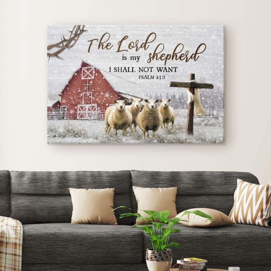 Inspirational Psalm 23:1 Christian Wall Art - 'The Lord Is My Shepherd' Jesus Canvas Print for Christmas Decor, Home & Church