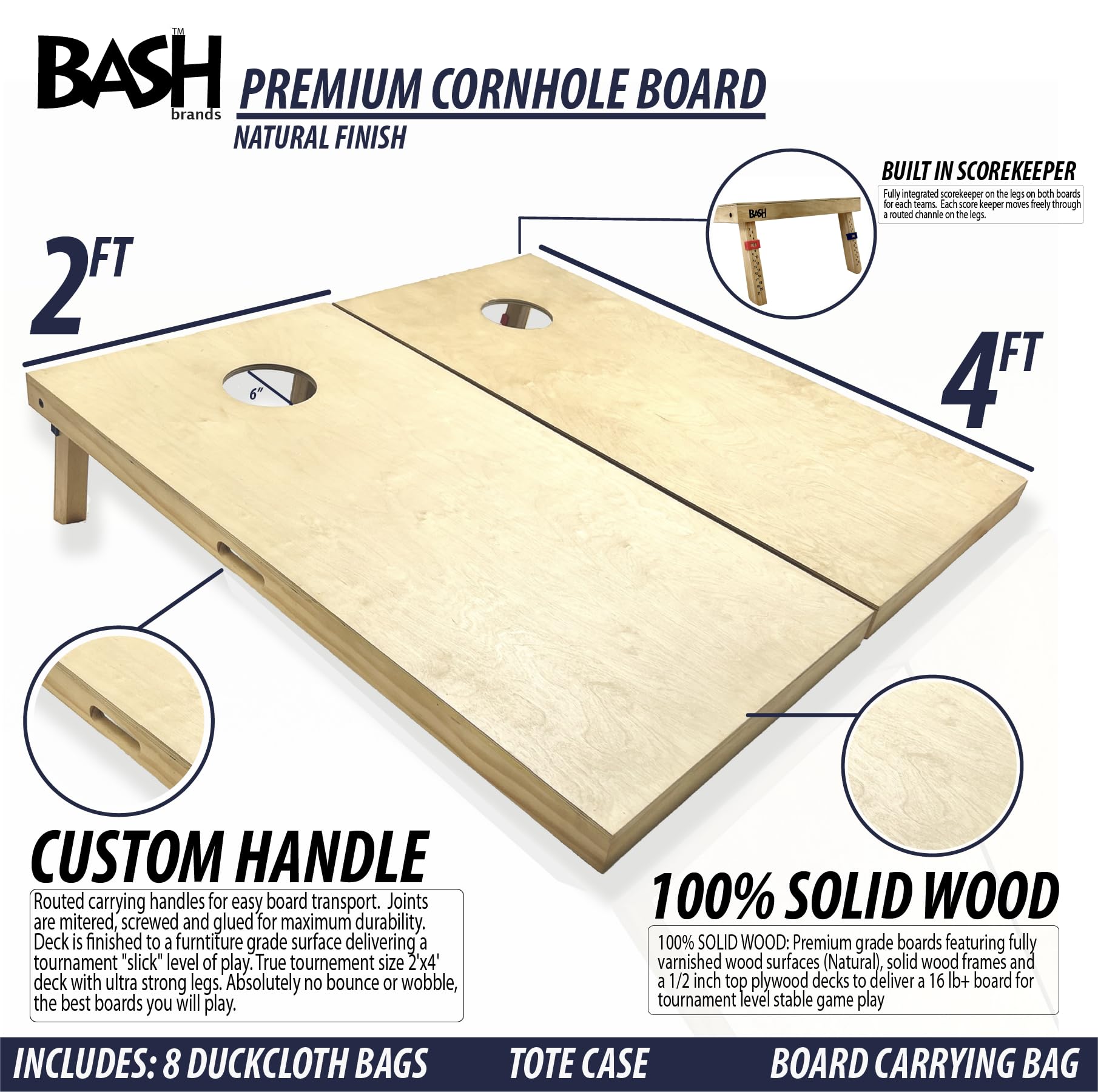 Premium Regulation Solid Wood Cornhole Boards 2'x4' - Commercial Grade No Bounce (Cherry) or Premium Set with 8 Bags & Carry Case - Perfect for Backyard Parties, Tailgating, and Outdoor Events
