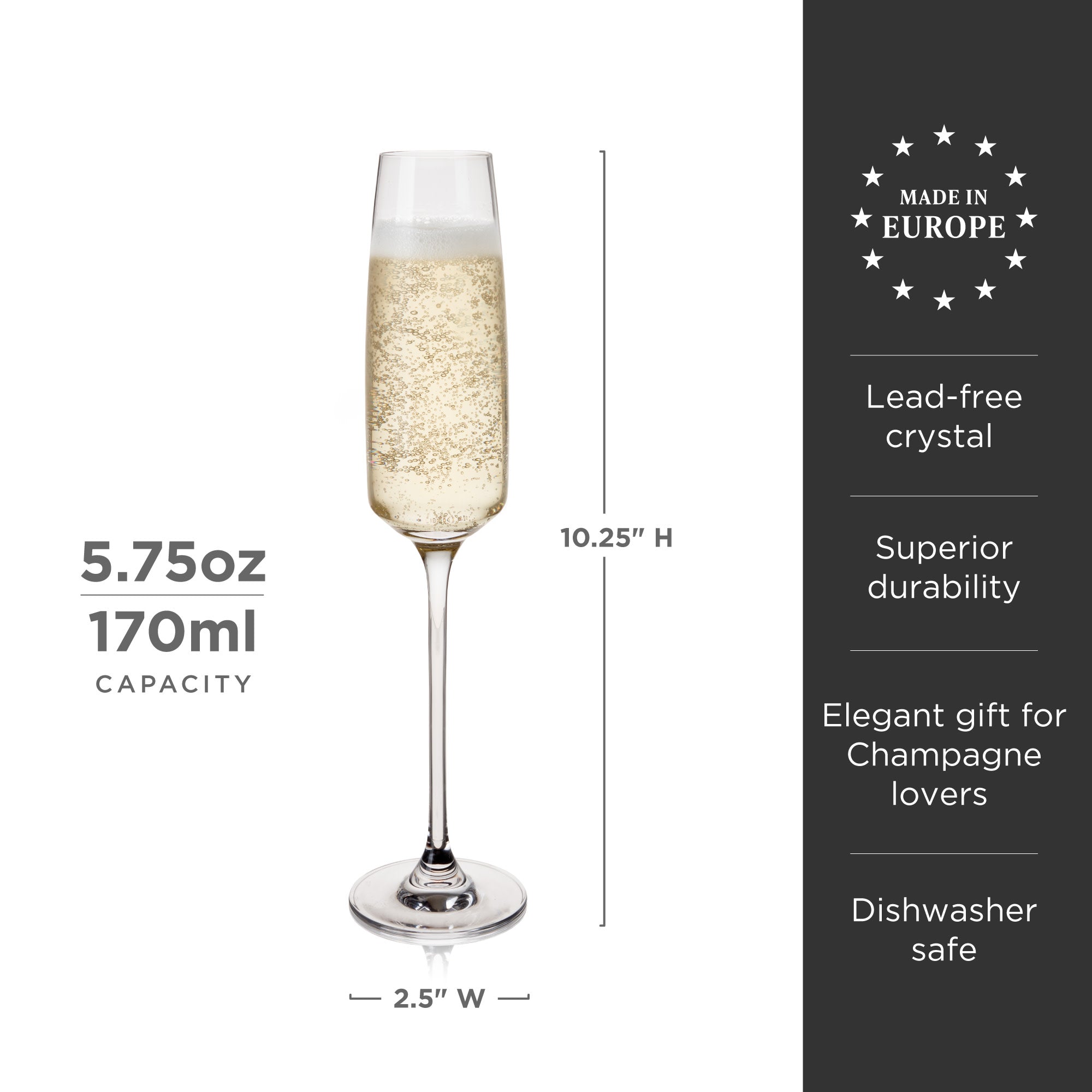 Premium Julien Crystal Flute Glasses Set of 4 - Elegant Champagne Flutes for Weddings, Parties & Special Occasions