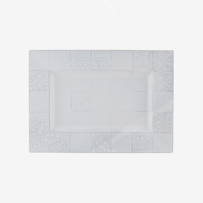 Bordallo Pinheiro Rua Nova Tray 18 - Antique White Ceramic Serving Platter for Dining, Entertaining & Home Decor