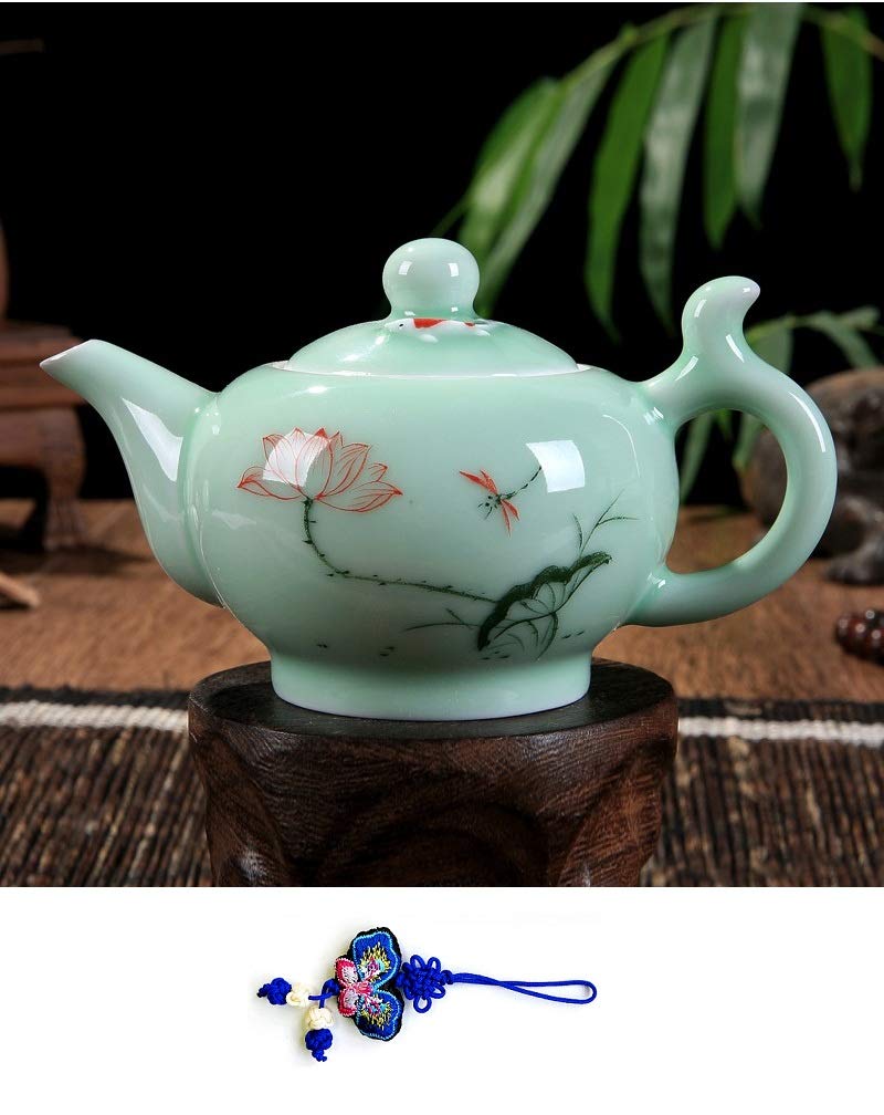 Handcrafted Celadon Lotus Tea Pot - Traditional Chinese Hand Painted Ceramic Teapot for Tea Ceremony, Home Decor & Gift Giving