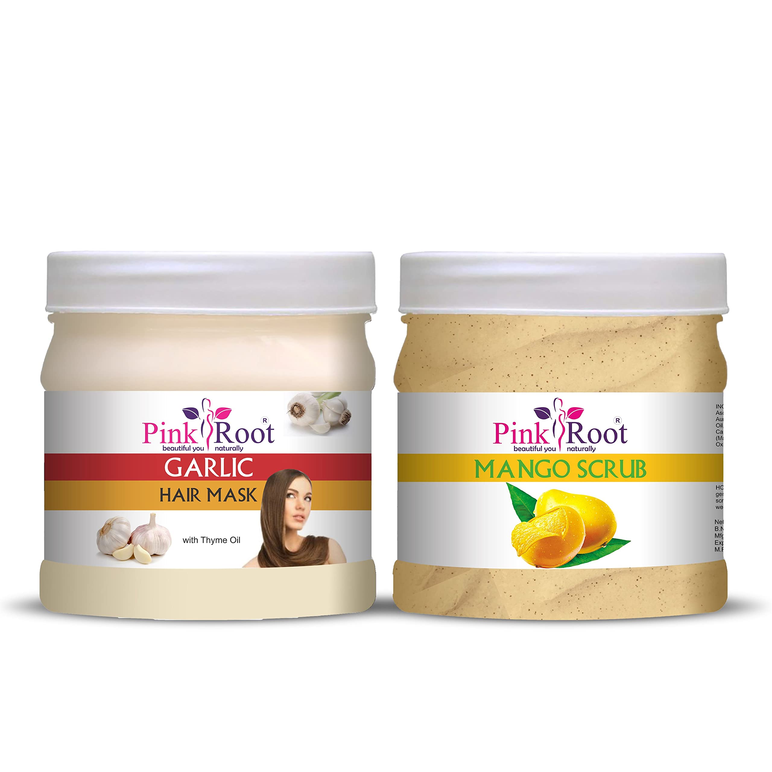 Pink Root Garlic Hair Mask & Mango Scrub Set - 500ml Each for Deep Nourishment & Scalp Exfoliation - Perfect for Damaged Hair Repair & Dandruff Treatment at Home