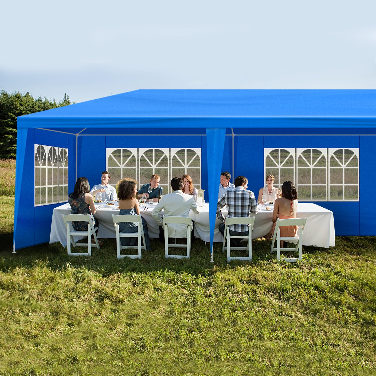 10x30 Blue Outdoor Party Tent with 8 Removable Sidewalls - Waterproof Gazebo Canopy for Weddings, Birthdays, BBQ, Camping & Garden Events - Perfect for Backyard, Patio & Outdoor Gatherings