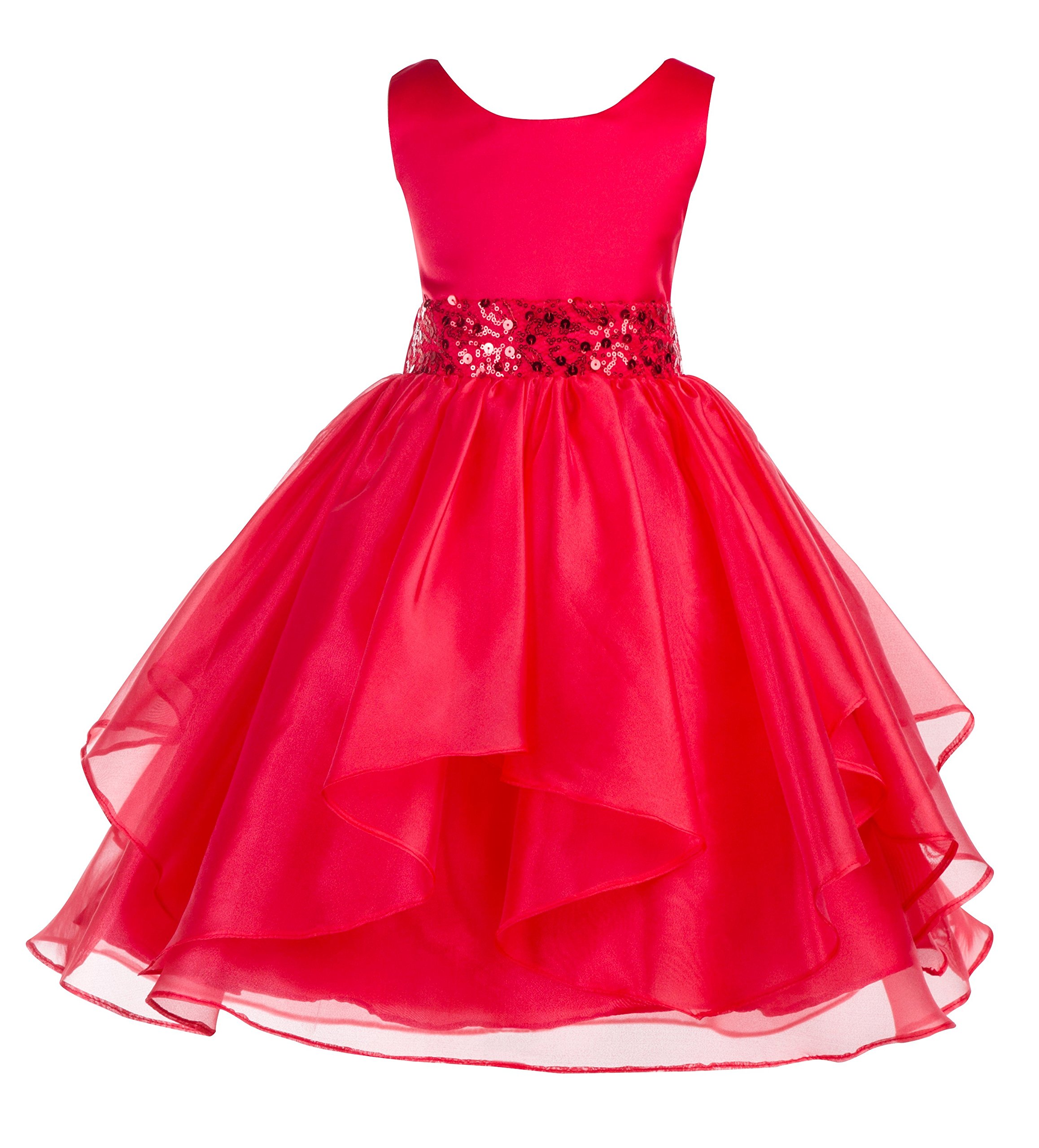 ekidsbridal Asymmetrical Ruffled Organza Sequin Flower Girl Dress for Toddlers - Perfect for Weddings, Pageants & Special Occasions