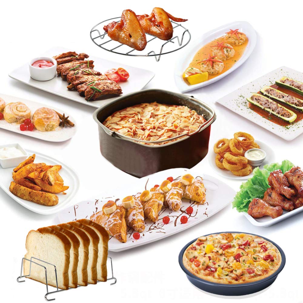 **11-Piece Square Air Fryer Accessories Set with Recipe Cookbook - Compatible with Philips, COSORI & Other Square Air Fryers & Ovens - 8-Inch Deluxe Deep Fryer Accessories (12-Piece) - Perfect for Healthy Frying, Roasting & Baking at Home**