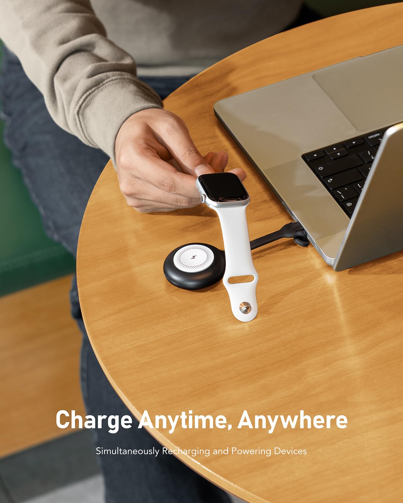 Portable 1200mAh Magnetic Wireless Charger for Apple Watch Series 9/8/7/6/SE/5/4 - Keychain Power Bank for iWatch (Black) | Perfect for Travel, Gym & On-the-Go Charging