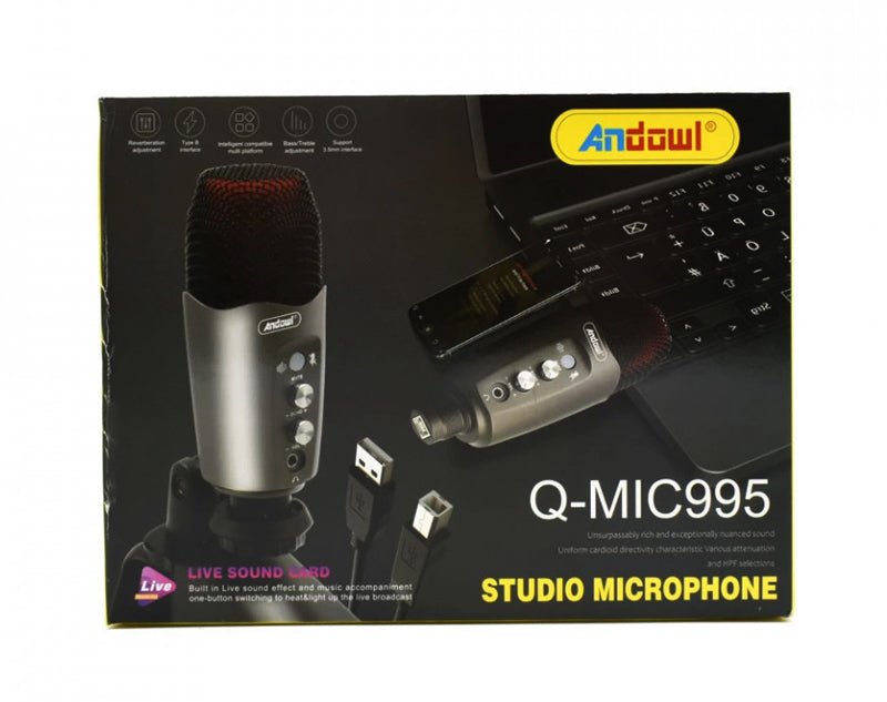 ANDOWL Professional Condenser Microphone with Stand - USB Podcast Mic for Studio Recording, Streaming & Voice Overs - Perfect for Podcasters, Gamers & Content Creators (Model S740)
