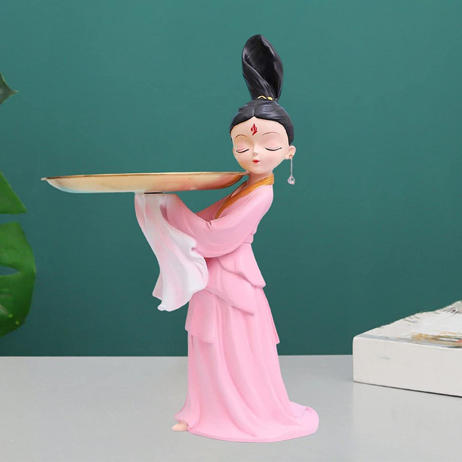 Elegant Chinese Ancient Dancing Girl Resin Figurine with Storage Tray - Pink Standing Statue for Home & Office Decor | Perfect for Living Room, Bedroom, TV Shelf & Tabletop Display