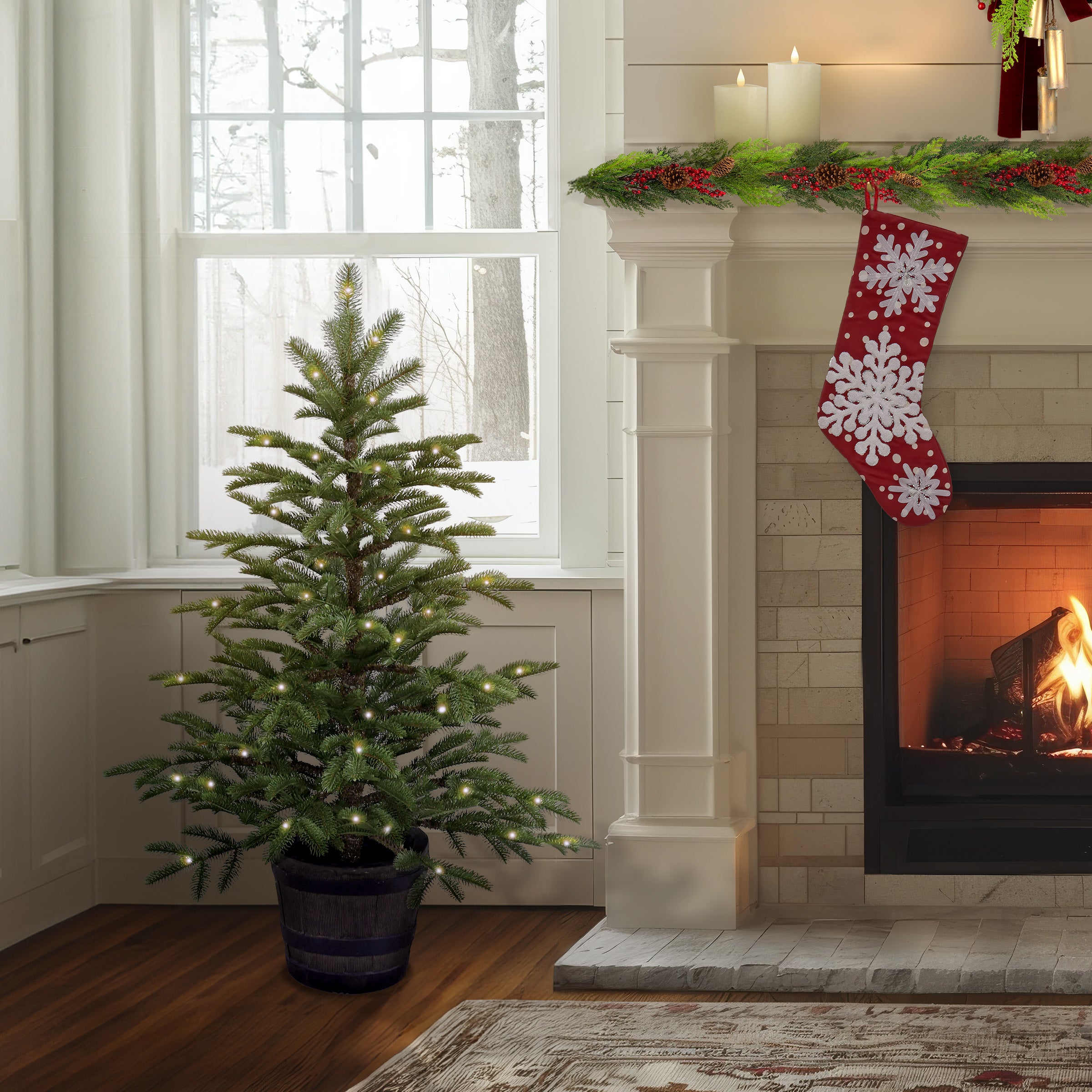 4 ft. Norwegian Spruce Artificial Christmas Tree with Clear LED Lights - Perfect for Indoor Holiday Decor, Entryway, and Festive Home Decoration