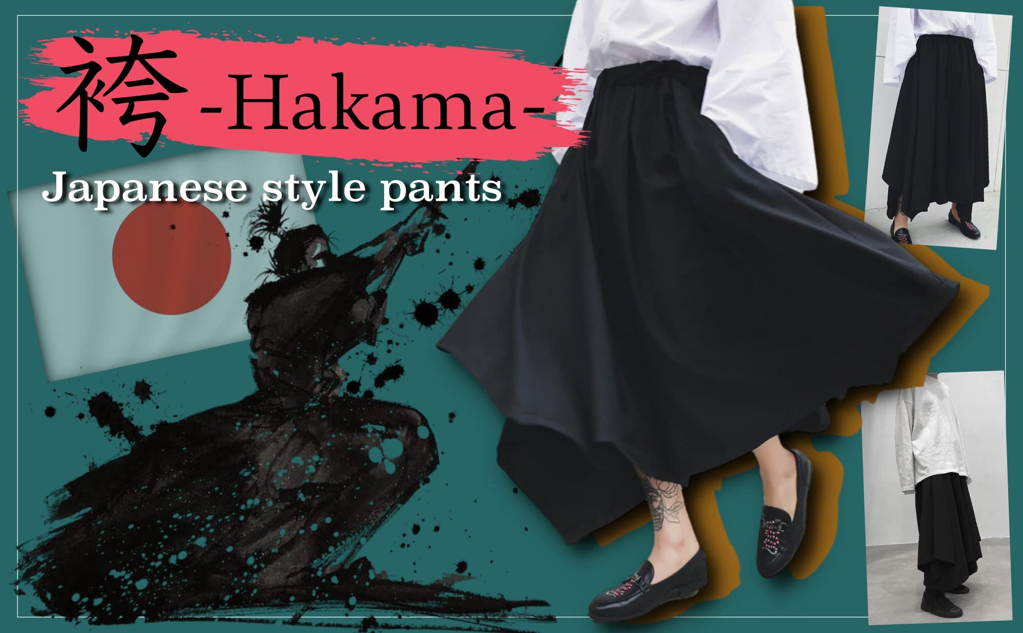 Japanese Samurai Hakama Harem Pants for Men & Women - Black Ninja Yoga Pants with Wide Leg Design - Perfect for Martial Arts, Cosplay, Yoga and Loungewear