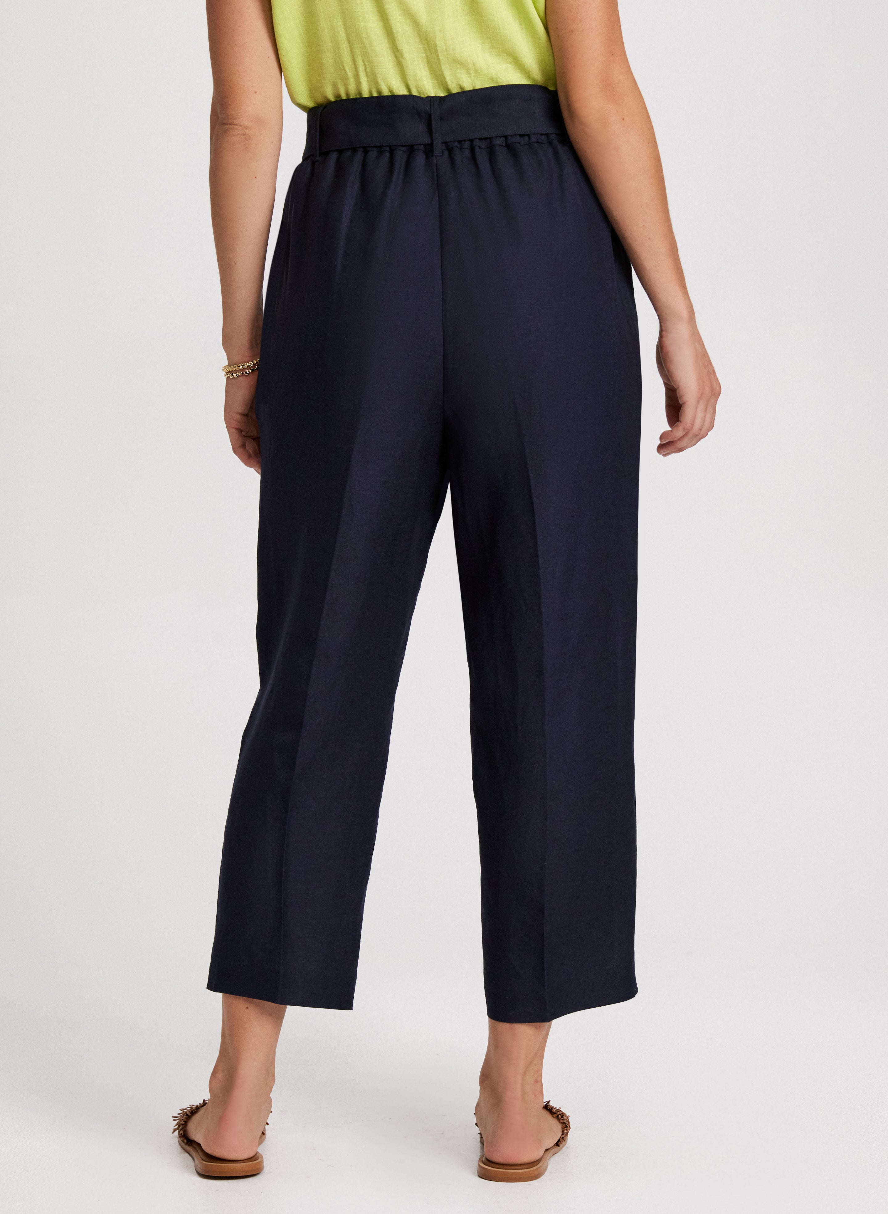 Women's Stretch Linen Blend Capri Pants with Belt - Comfortable Casual Summer Trousers for Travel, Work & Everyday Wear
