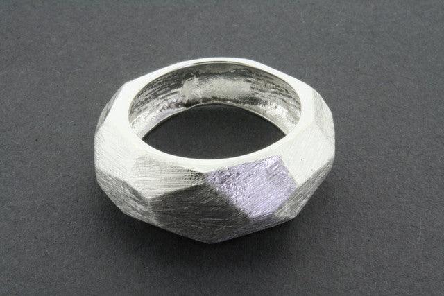 Narrow Faceted Scratched Ring - Sterling Silver 925 Jewelry for Women - Elegant Stackable Band for Everyday Wear & Special Occasions