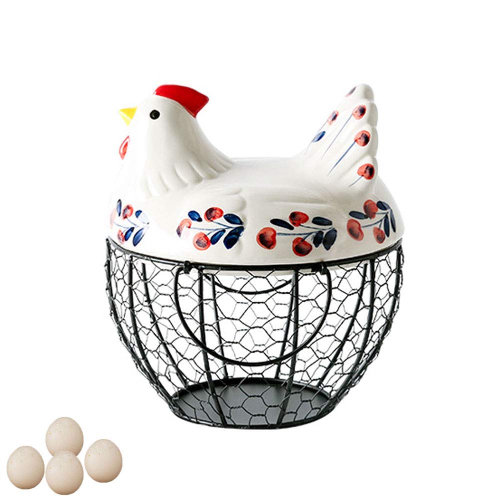 Ceramic Hen Storage Baskets for Kitchen - Creative Fruit Basket, Garlic & Potato Organizer, Multipurpose Sundries Holder - Decorative Kitchen Storage Solution for Countertop & Pantry Organization