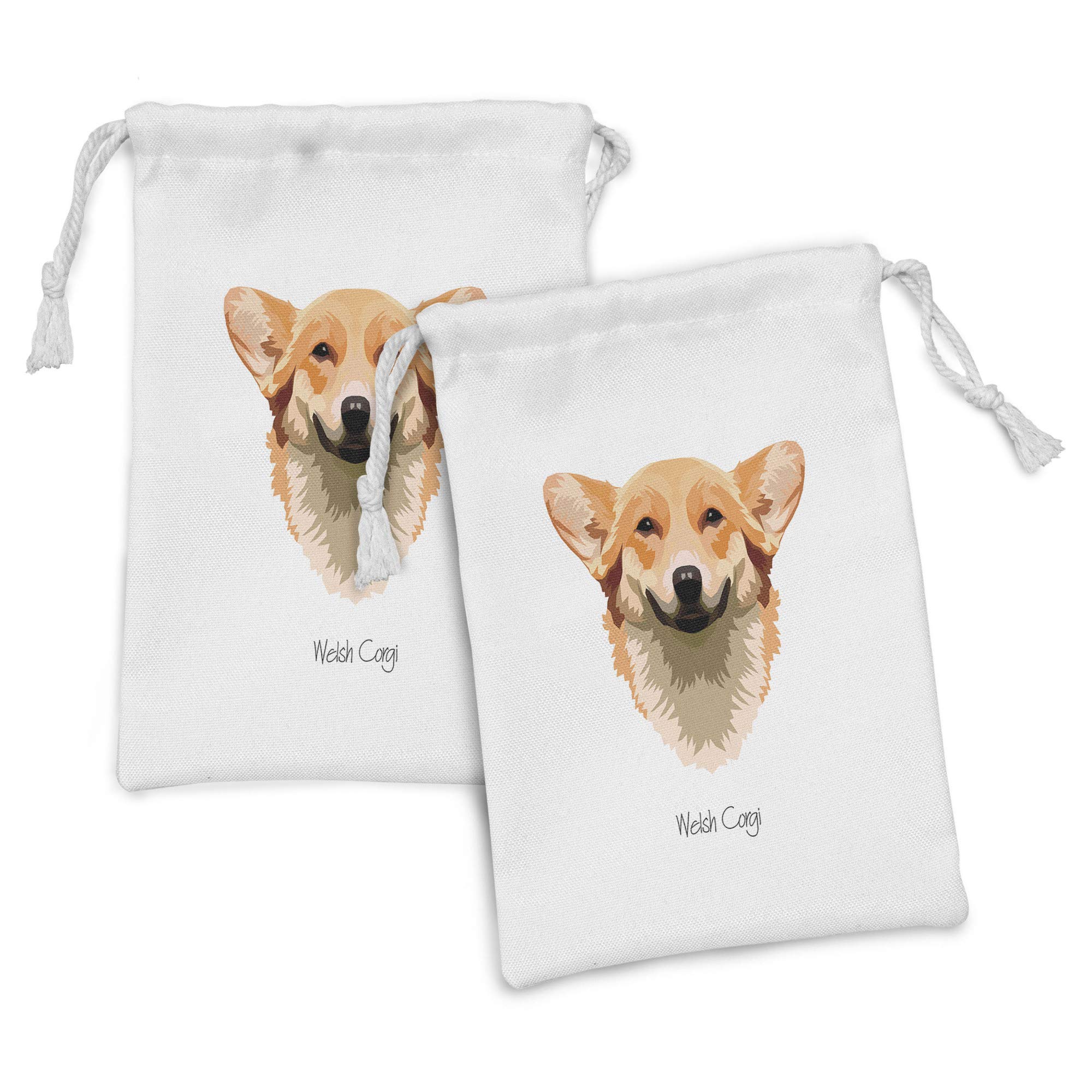 Ambesonne Corgi Dog Fabric Pouch Set of 2 - Welsh Breed Pet Accessories, Small Drawstring Bags for Toiletries, Makeup, Jewelry & Travel Essentials (9