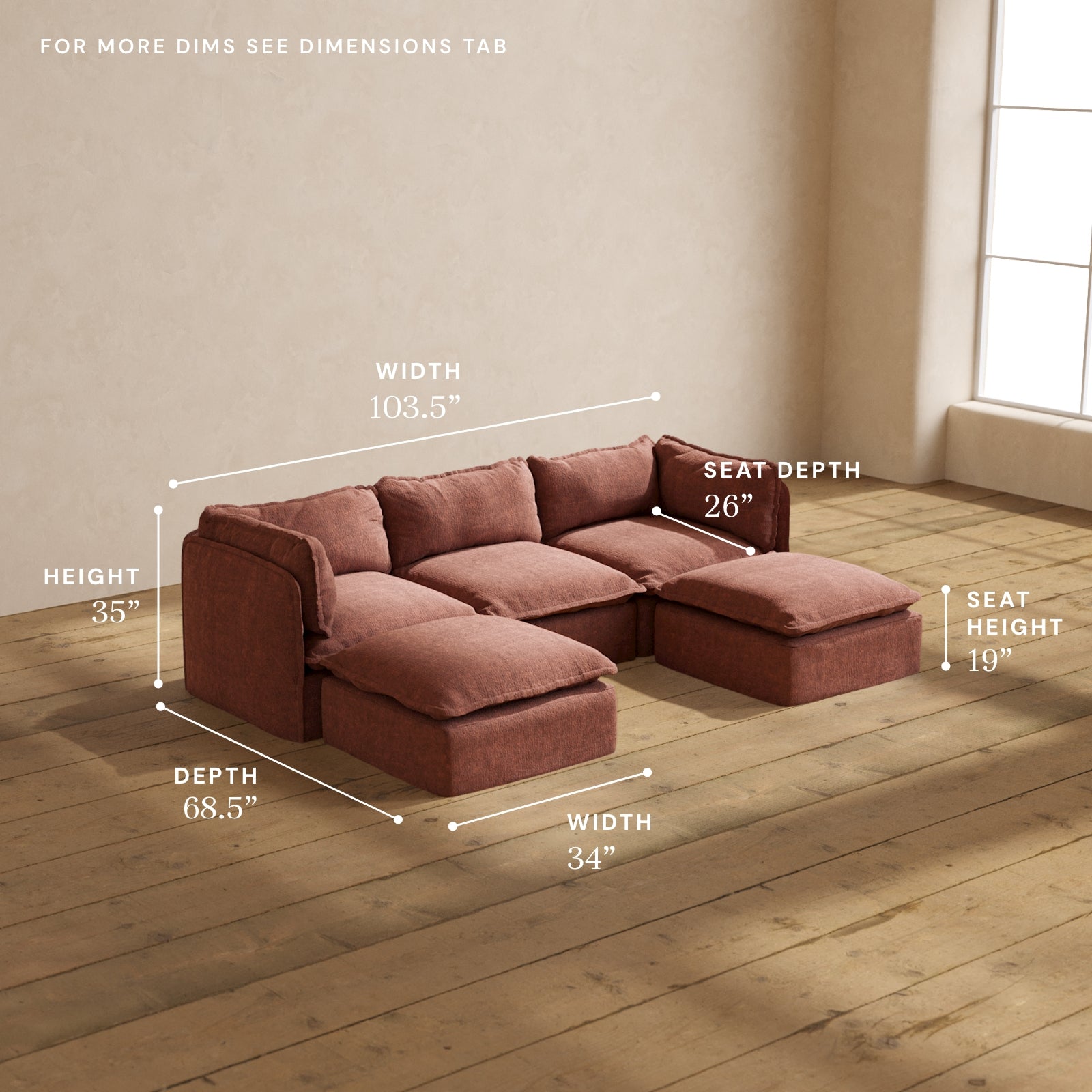 Premium Modular 3-Seater U-Shaped Sectional Sofa in Chestnut Brown - Luxe Fabric Blend | Perfect for Living Room, Family Room & Home Theater Seating