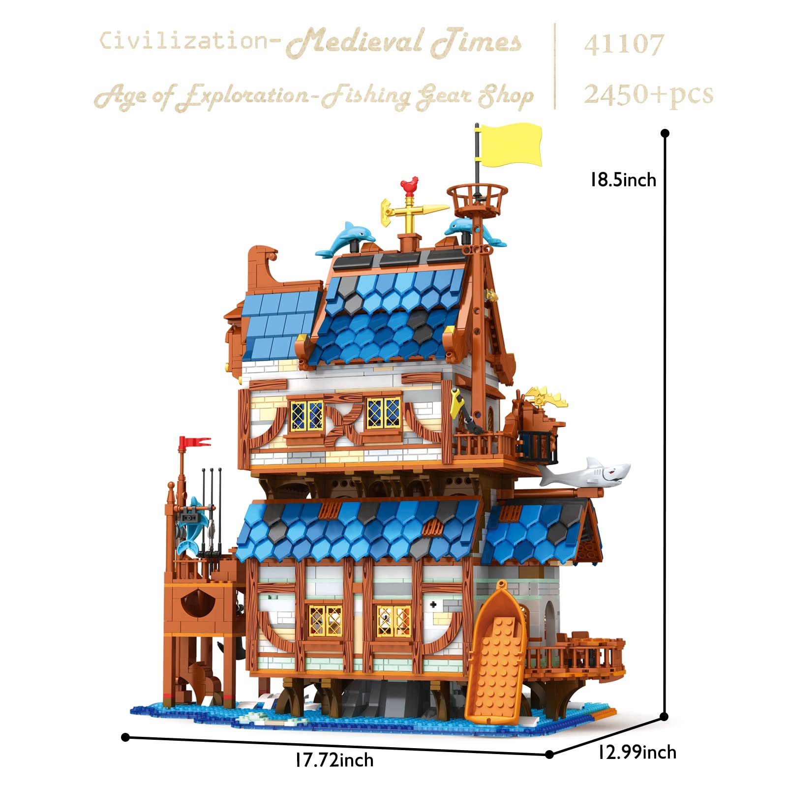 JMBricklayer Medieval Fishing Shop Building Set for Adults - LED Lighting Kit, Creative Castle House Model Toy | Collectible Display & Gift Idea for Boys & Girls (41107) | Perfect for Home Decor, Hobbyists & LEGO Enthusiasts