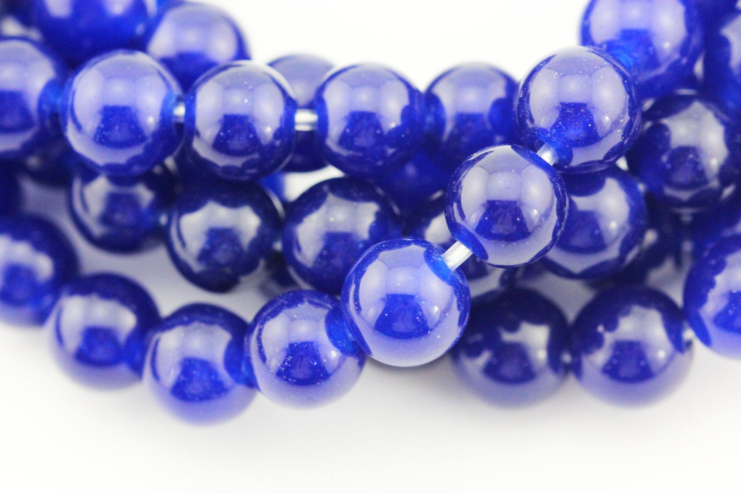 2.0mm Large Hole Blue Dyed Jade Smooth Round Beads - 8mm, 10mm, 15.5 Strand - Perfect for Jewelry Making, DIY Bracelets, Necklaces & Craft Projects