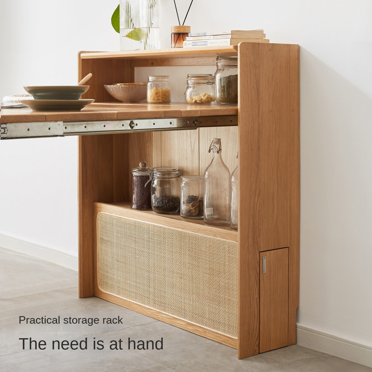 Solid Oak Wood Extendable Dining Table with Sideboard - Perfect for Small Spaces, Dining Rooms, and Multi-Purpose Areas