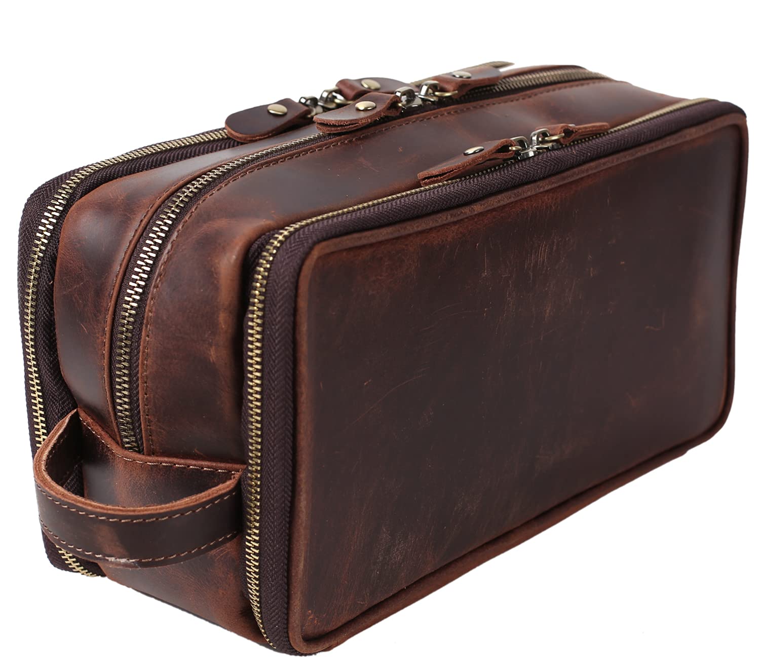 Premium Full Grain Leather Toiletry Bag for Men - Personalized Travel Shaving Dopp Kit, Large Cosmetic Organizer with Monogram Option (Coffee Brown) - Perfect for Business Trips, Gym Essentials & Bathroom Storage