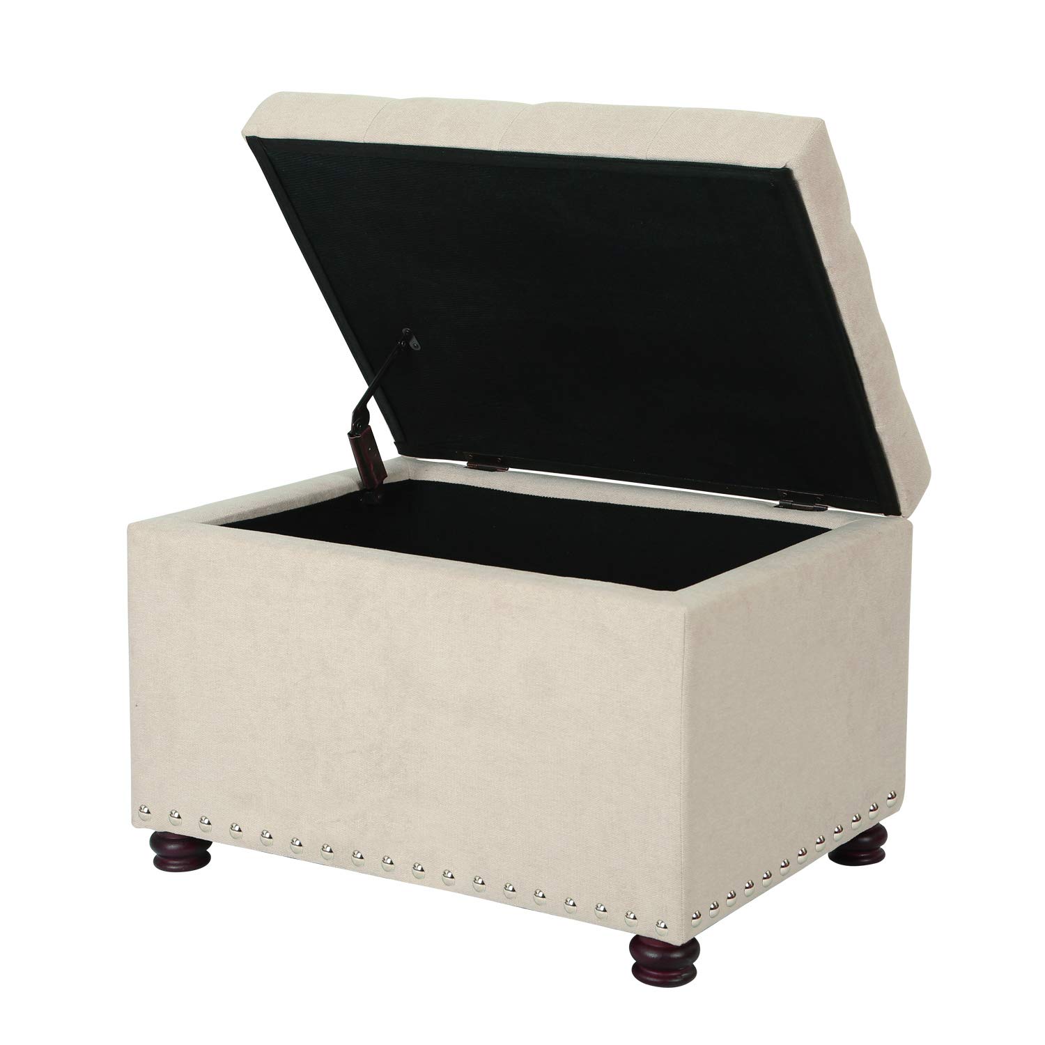 Adeco Stylish Cotton Blend Fabric Rectangular Storage Bench with Ottoman - White | Perfect for Living Room, Bedroom & Entryway Storage & Seating