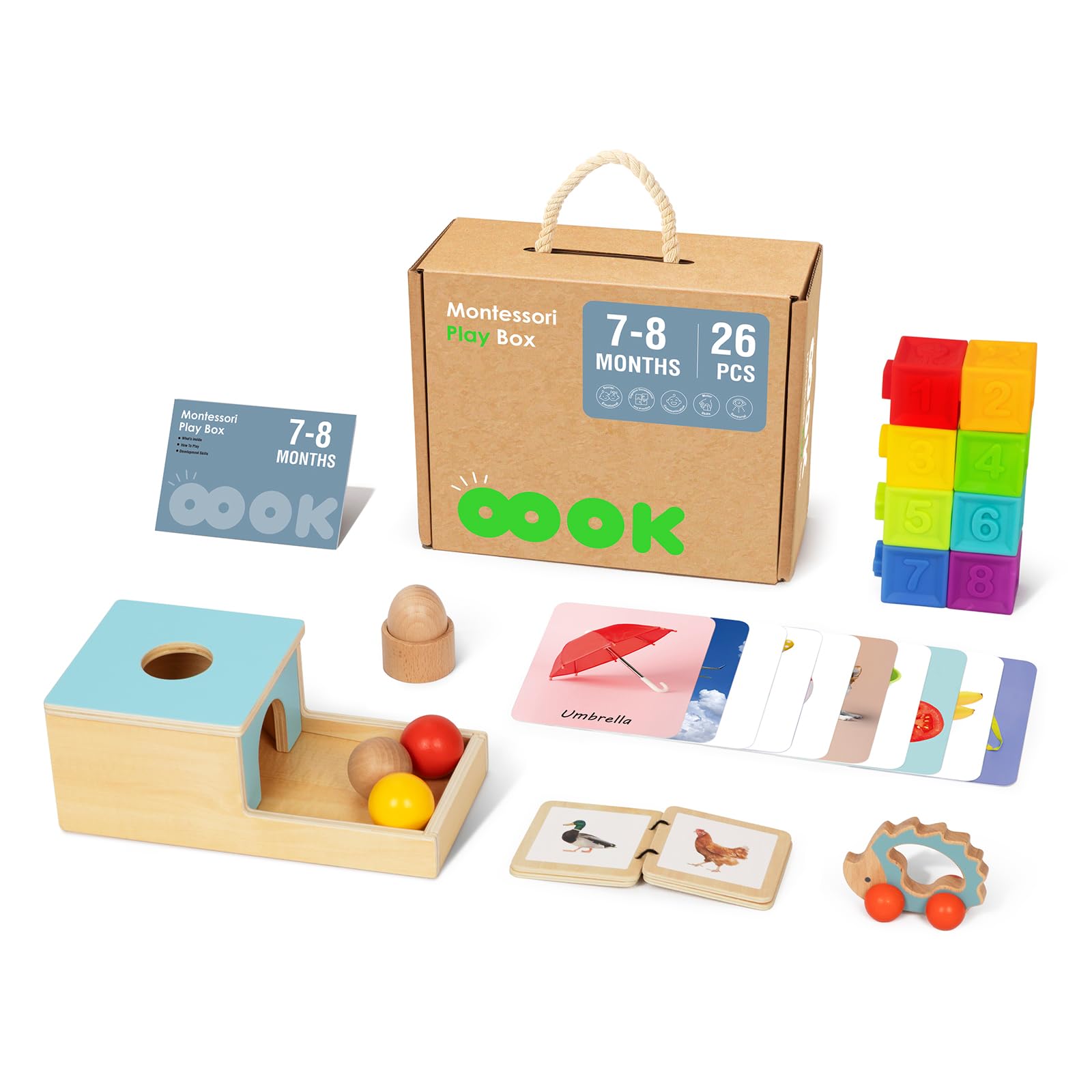**Montessori Baby Toys for 6-12 Months – 7-in-1 Educational Learning Set for Toddlers (Soft Building Blocks, Object Permanence Box, Rattle, Texture Cards, Wooden Egg & Book) – Perfect for Early Development & Sensory Play**