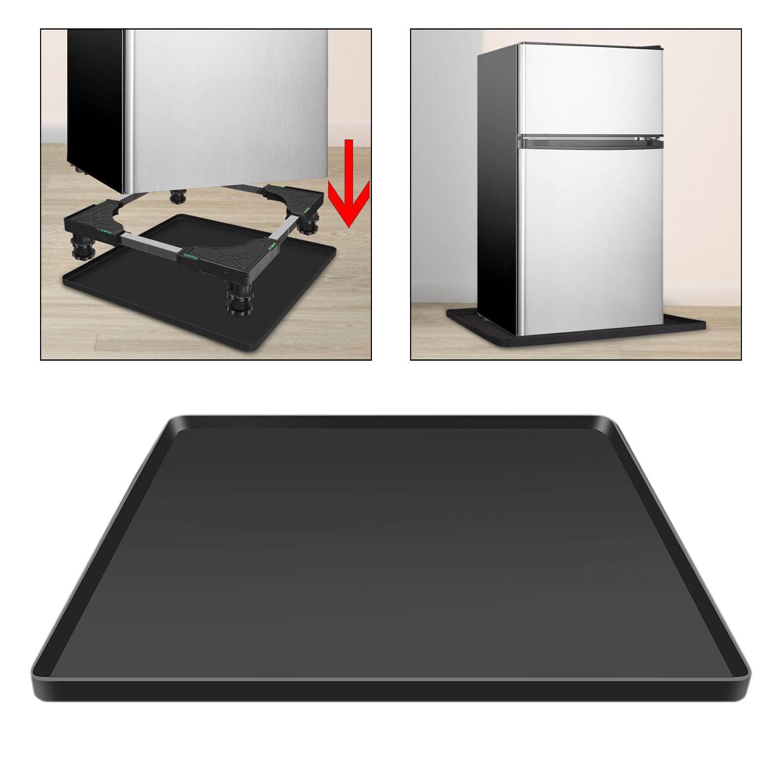 IEUDNS Drip Tray for Mini Fridge - High Raised Edge Leak Proof Freezer Mat, 65x60cm Black - Perfect for Laundry Room, Refrigerator, and Appliance Protection
