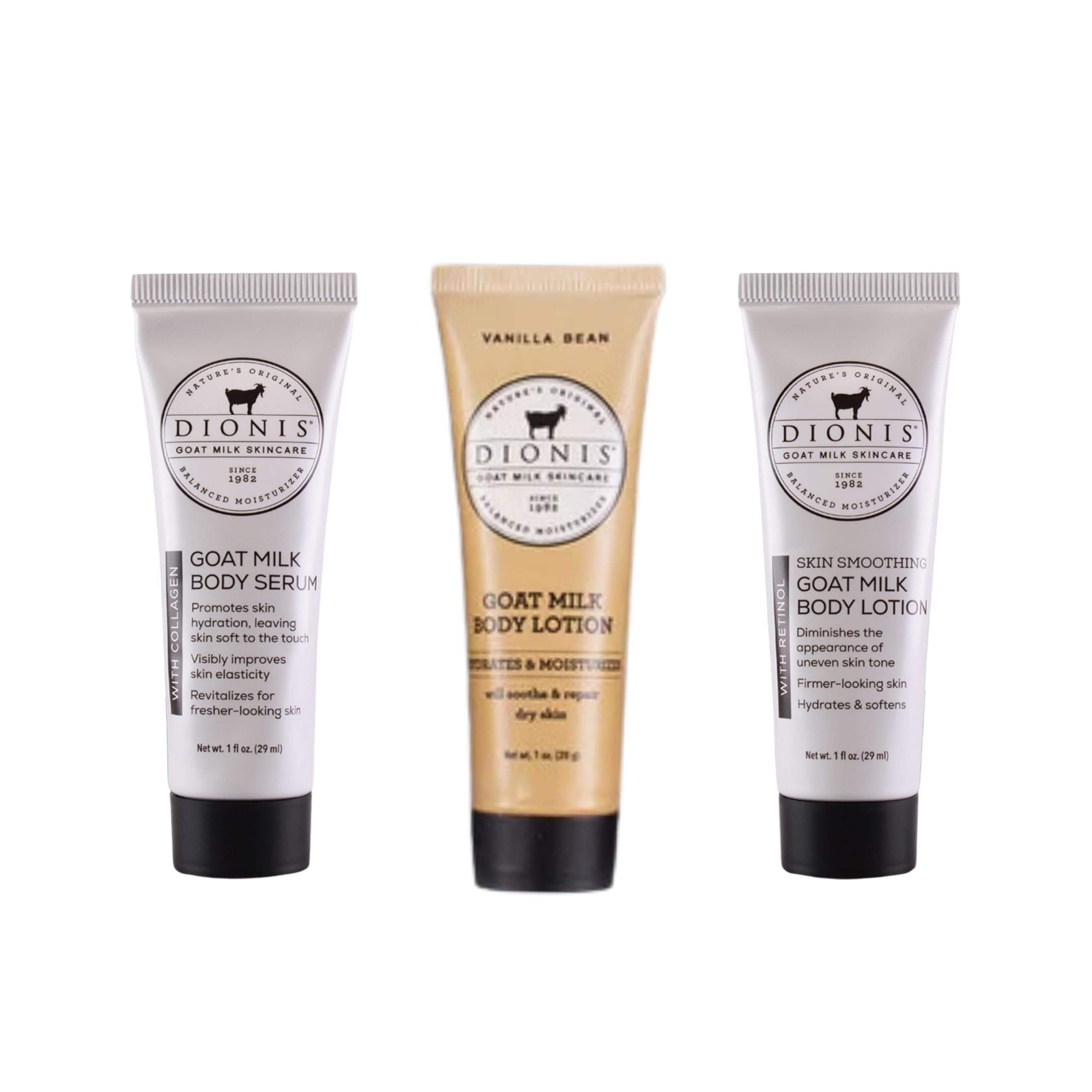 Dionis Goat Milk Skincare Set - Vanilla Bean Lotion, Retinol Body Lotion & Collagen Body Serum for Deep Hydration & Anti-Aging | Perfect for Dry Skin Care & Nighttime Moisturizing Routine