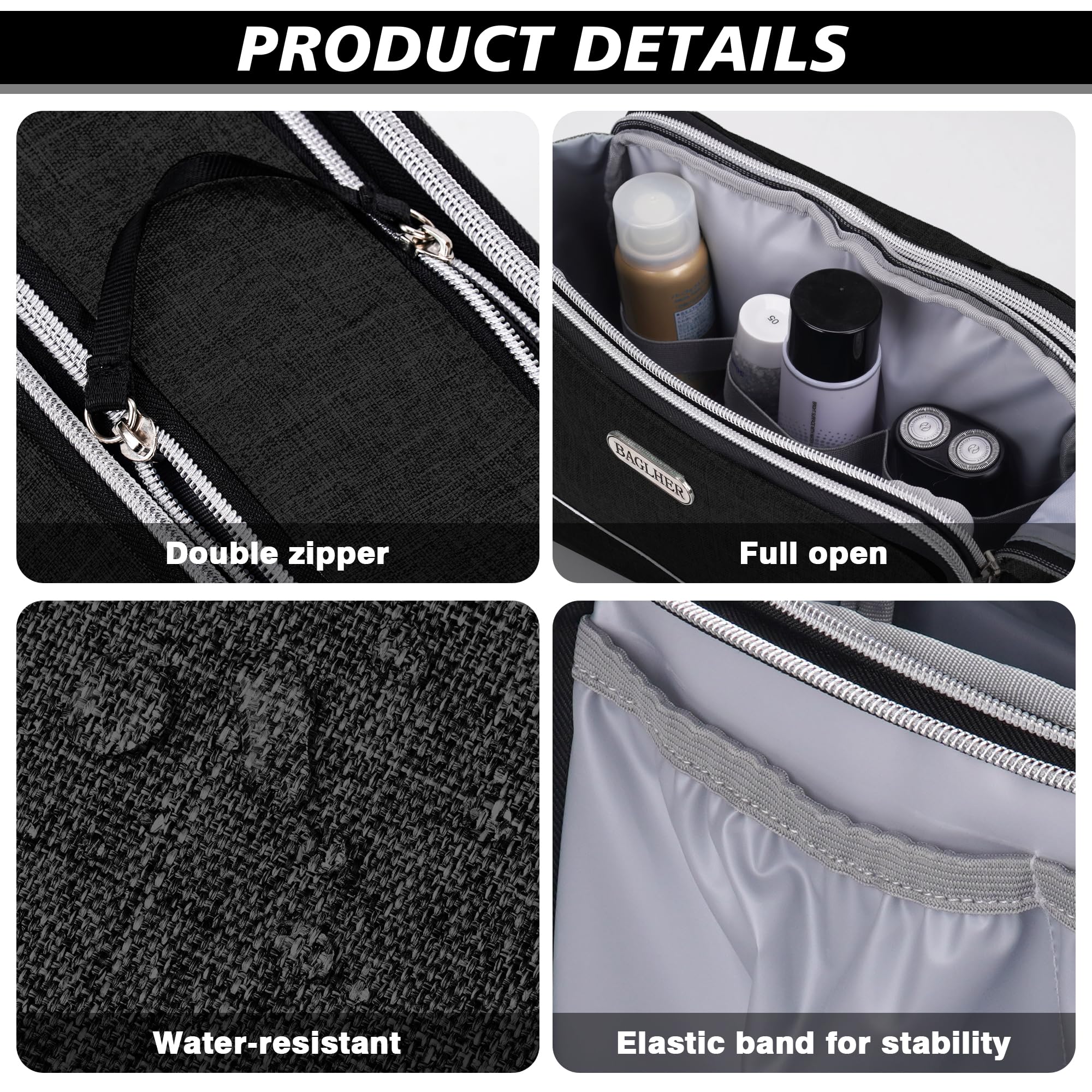 BAGLHER Men's Waterproof Toiletry Bag - Large Travel Organizer for Shaving & Accessories - Perfect for Gym & Business Trips