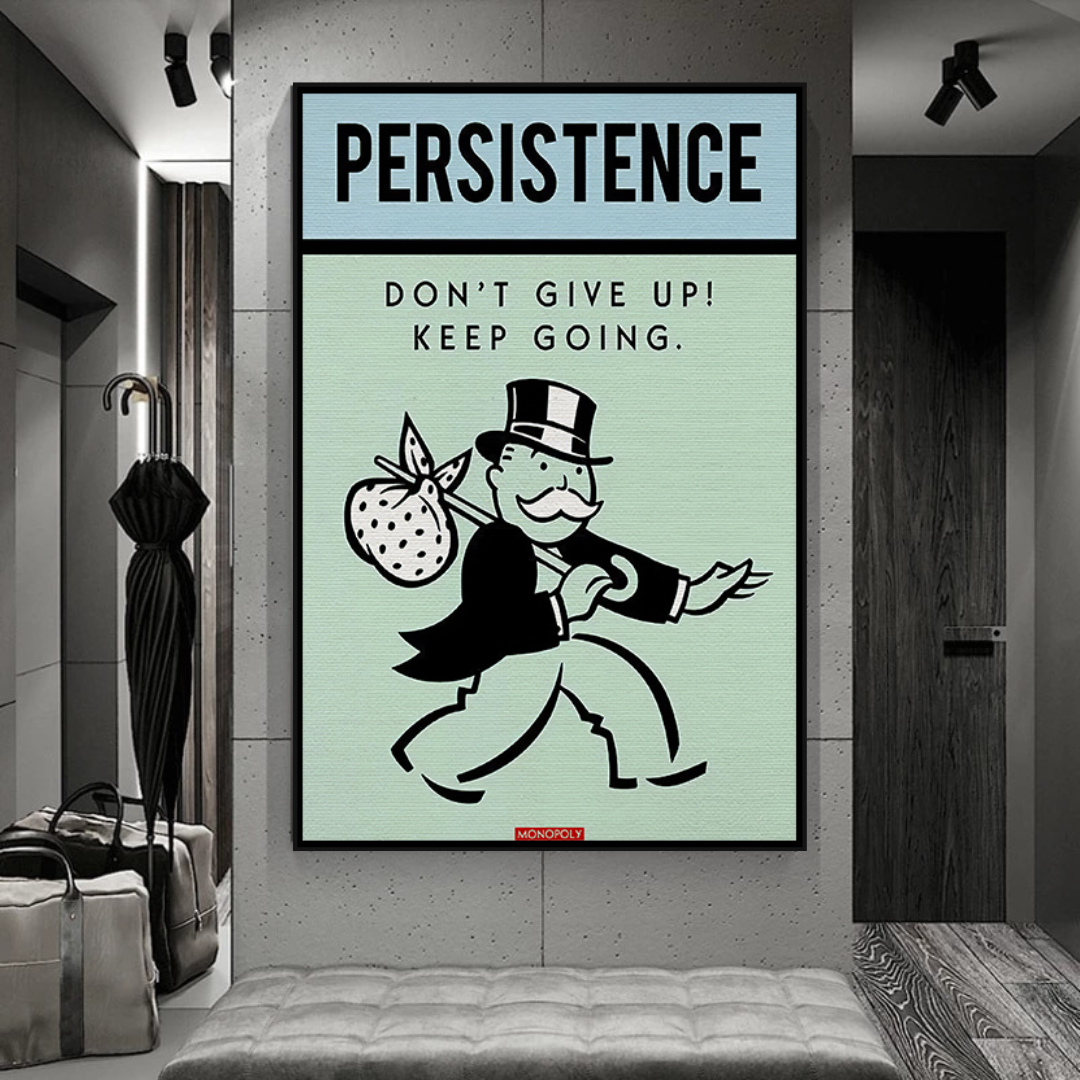 Alec Monopoly 'Persistence Don't Give Up' Playing Card Canvas Wall Art - Perfect for Game Room, Man Cave & Urban Home Decor