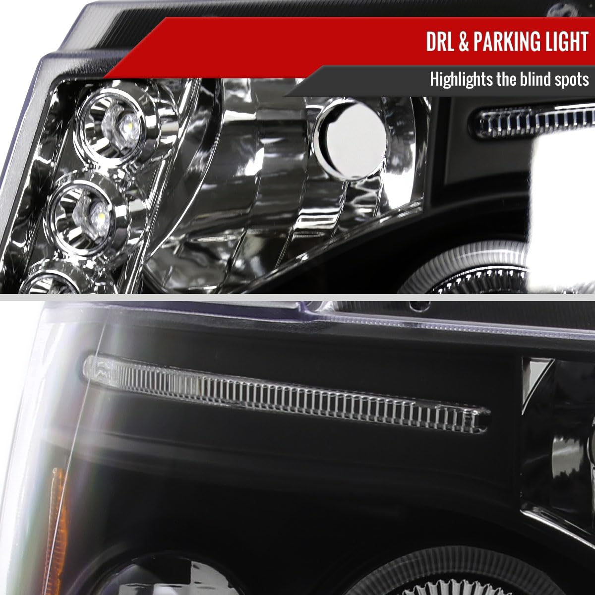 2007-2013 Chevy Avalanche Suburban Tahoe LED Black Halo Projector Headlights - Durable Replacement Headlamps with Bright LED Lighting for Night Driving & Off-Road Adventures