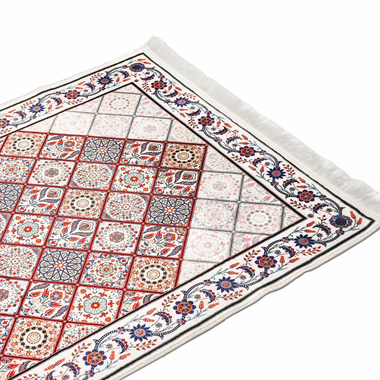 Premium Muslim Prayer Rug - Red & Blue Geometric Islamic Design for Home, Mosque & Travel - Soft & Durable Prayer Mat for Daily Salah & Jummah Prayers
