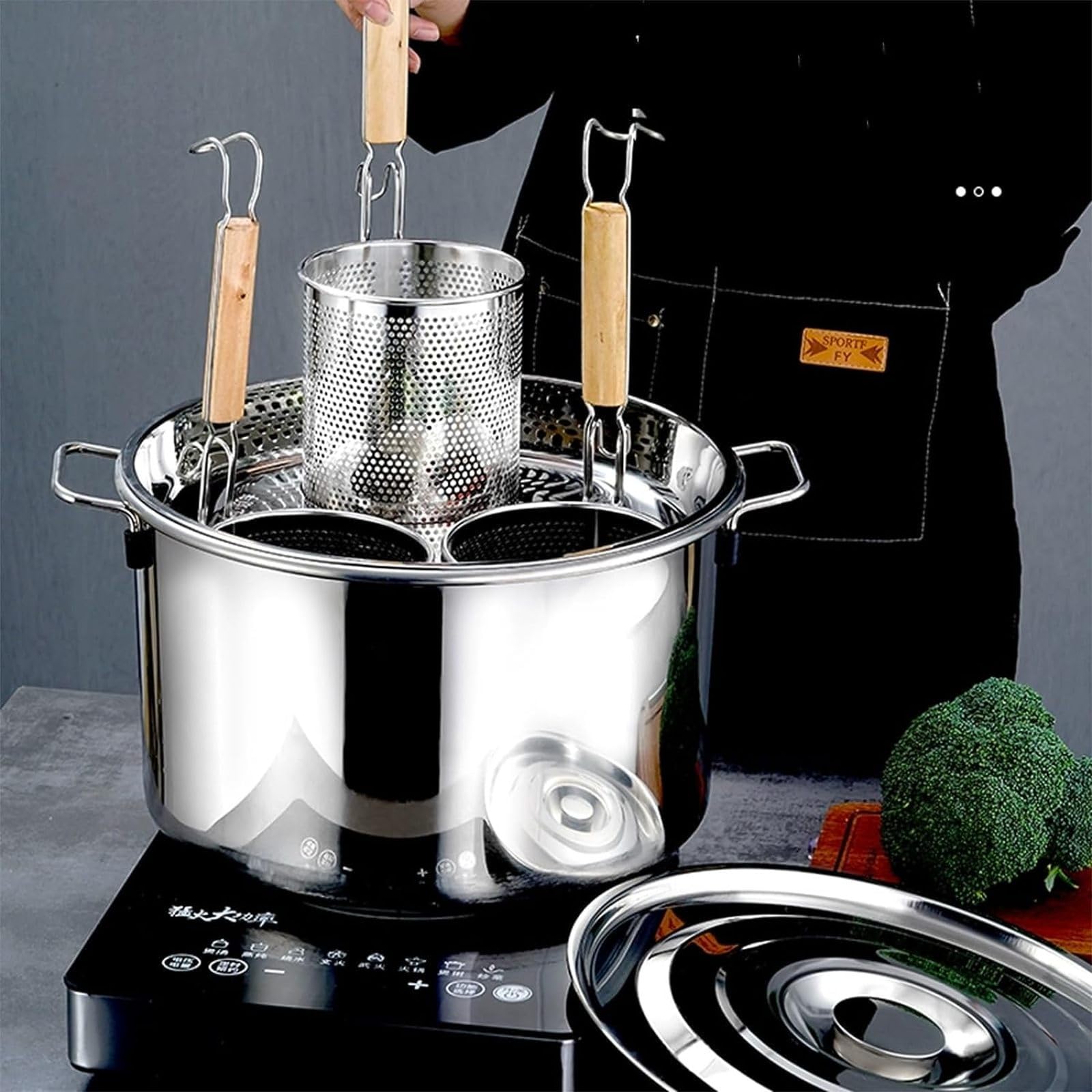Stainless Steel 3/4/5 Hole Pasta Cookware Set with Strainer & Lid - 35cm Pasta Pot for Home & Commercial Kitchen - Perfect for Cooking, Steaming & Stockpot Use