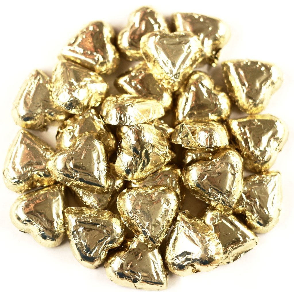 Scott's Cakes 1LB Solid Milk Chocolate Gold Foil Wrapped Valentine's Day Hearts - Perfect for Gifts, Party Favors & Romantic Celebrations
