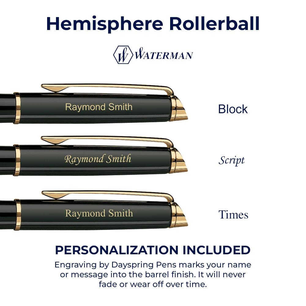 Personalized Waterman Hemisphere Black & Gold Rollerball Pen - Custom Engraved Gift for Friends, Family & Colleagues | Luxury Writing Instrument for Business, Graduation & Special Occasions