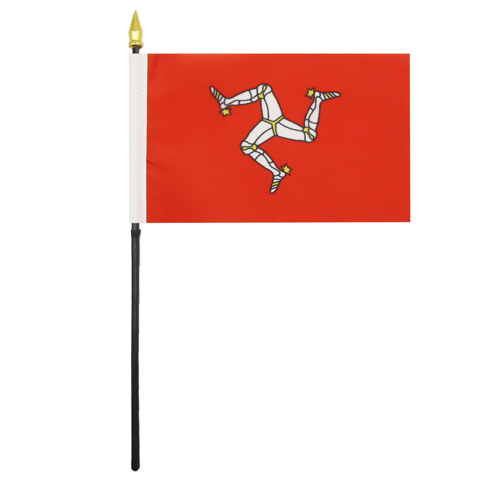 AZ FLAG - Isle of Man Table Flag 4'' x 6'' - Manx Mini Desk Flag 100% Polyester 15 x 10 cm - Office Banner with 10'' Golden Spear Pole - Perfect for Home Office, Events & Patriotic Displays