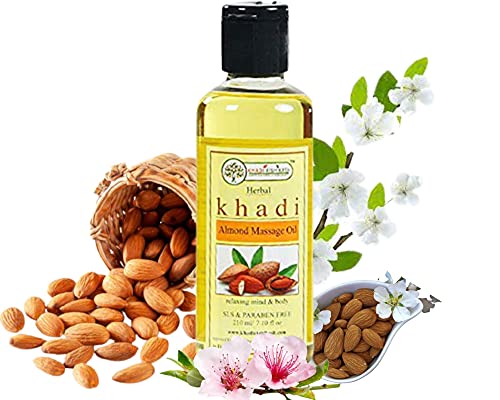 Khadi Rishikesh Herbal Almond Massage Oil for Couples - Moisturizing Vitamin E Body Oil for Skin Nourishment & Hydration | Anti-Aging, Skin Brightening & Wrinkle Reduction | Paraben-Free for Men & Women (210ml) | Perfect for Romantic Massage & Spa Nights at Home