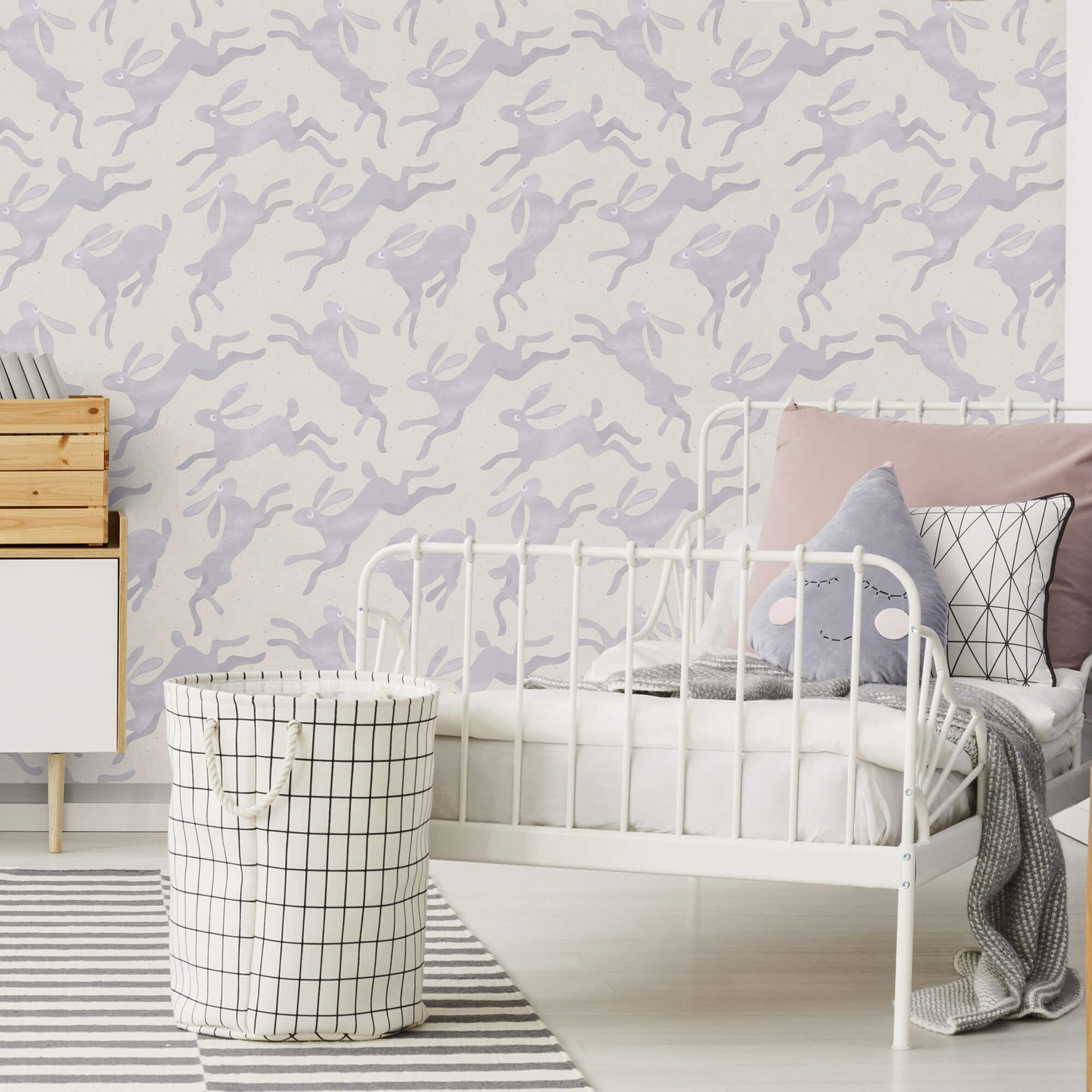 Purple Bunnies Animal Peel and Stick Removable Wallpaper - Self-Adhesive Decorative Wall Covering for Nursery, Kids Room & Home Decor - Easy to Apply & Remove