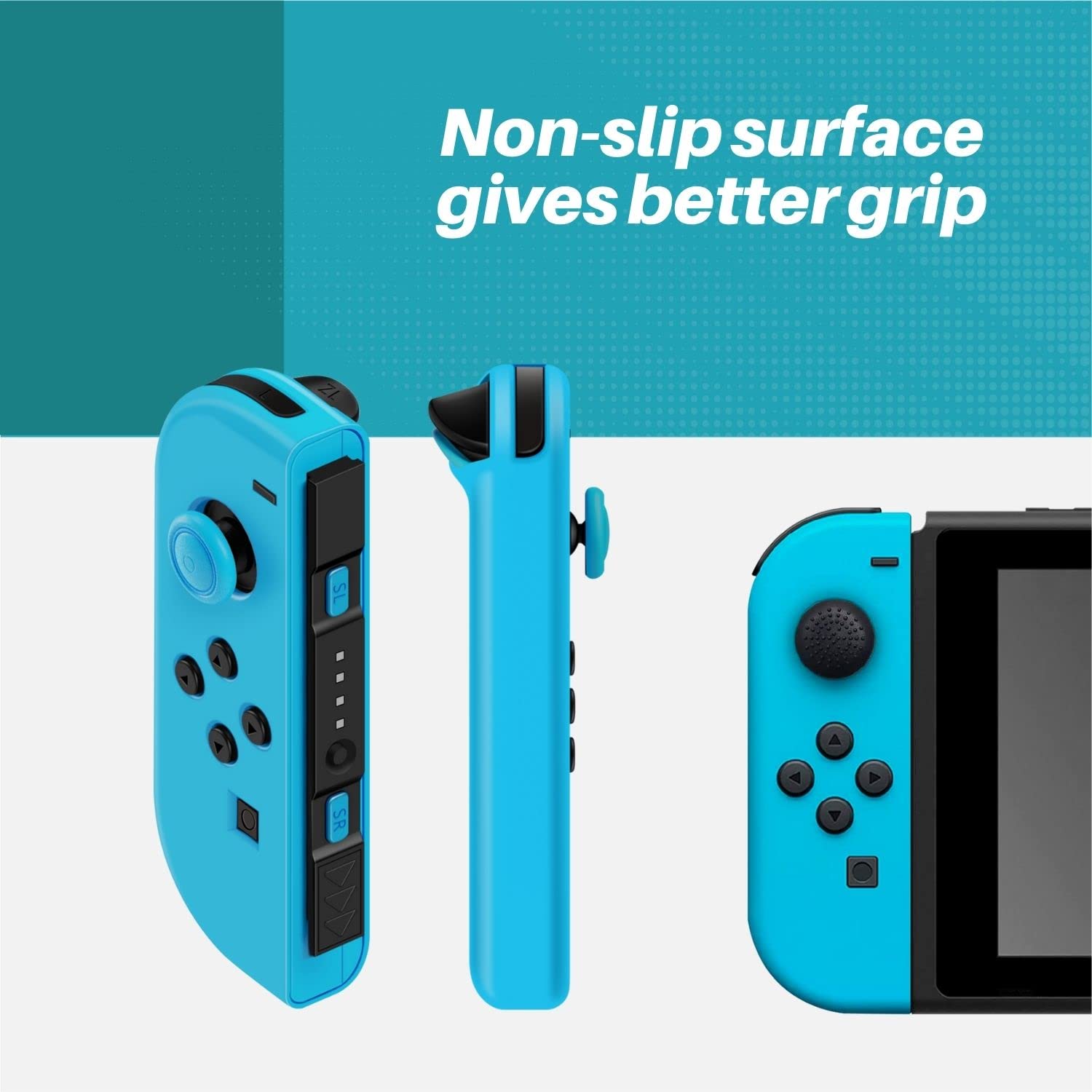 Premium Silicone Joycon Case for Nintendo Switch & OLED - Protective Controller Cover with Thumb Grip Caps (Neon Blue+Red) - Perfect for Gaming, Travel & Long Play Sessions