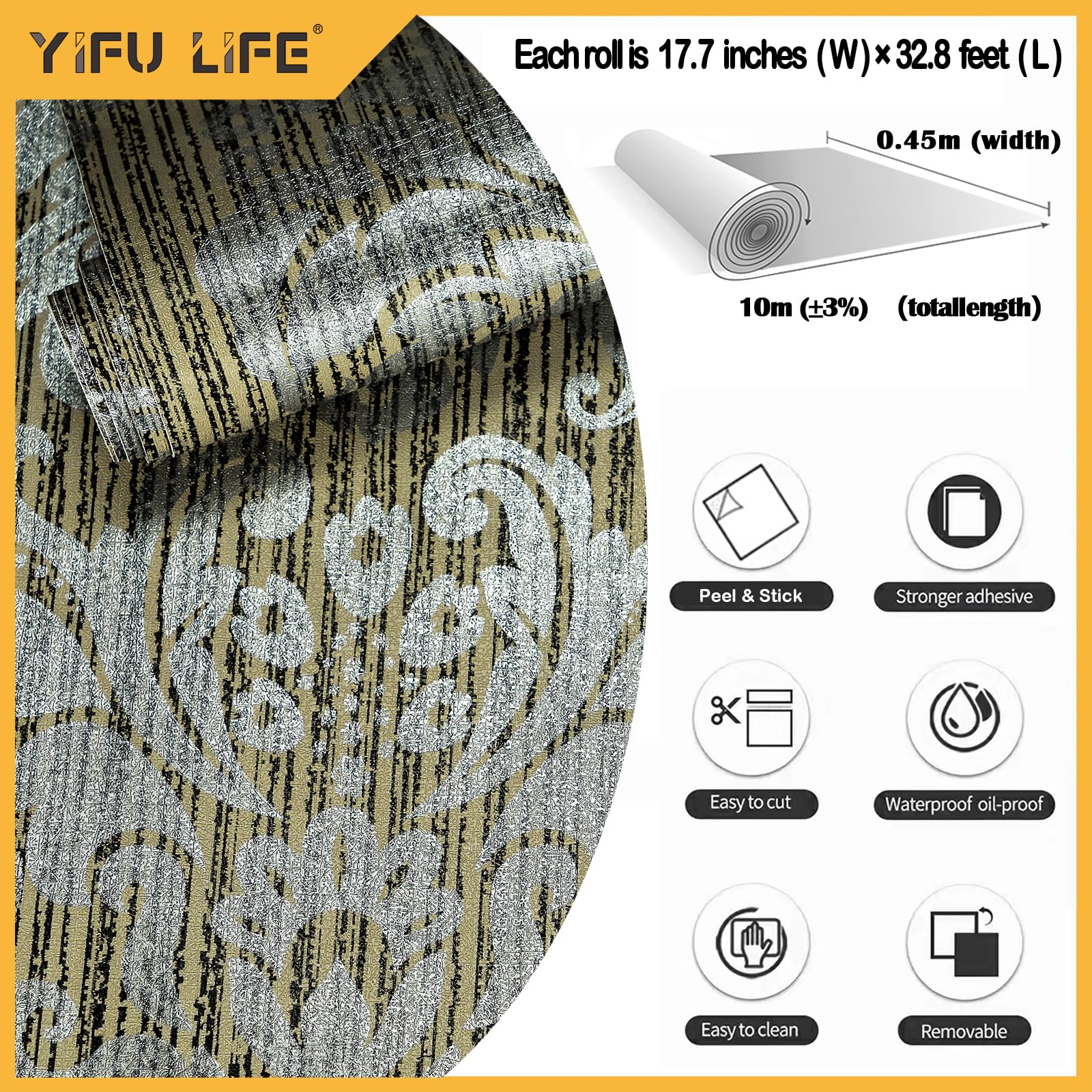 Damask Peel and Stick Wallpaper 17.7
