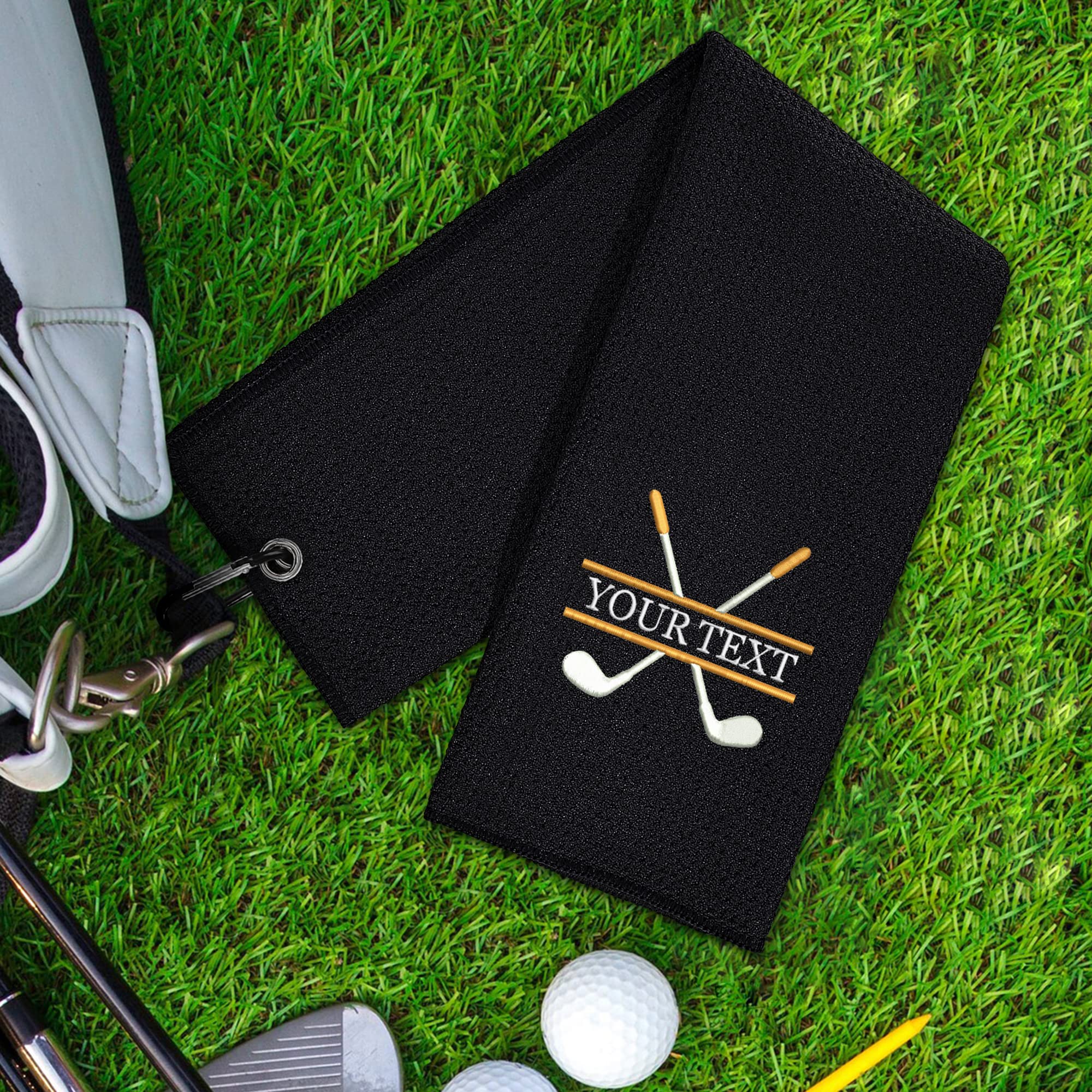 Custom Embroidered Golf Towel with Clip - Personalized Golf Gift for Men - Durable & Absorbent Golf Accessory for Golf Bags (Black) - Perfect for Golf Tournaments, Practice Sessions & Club Events