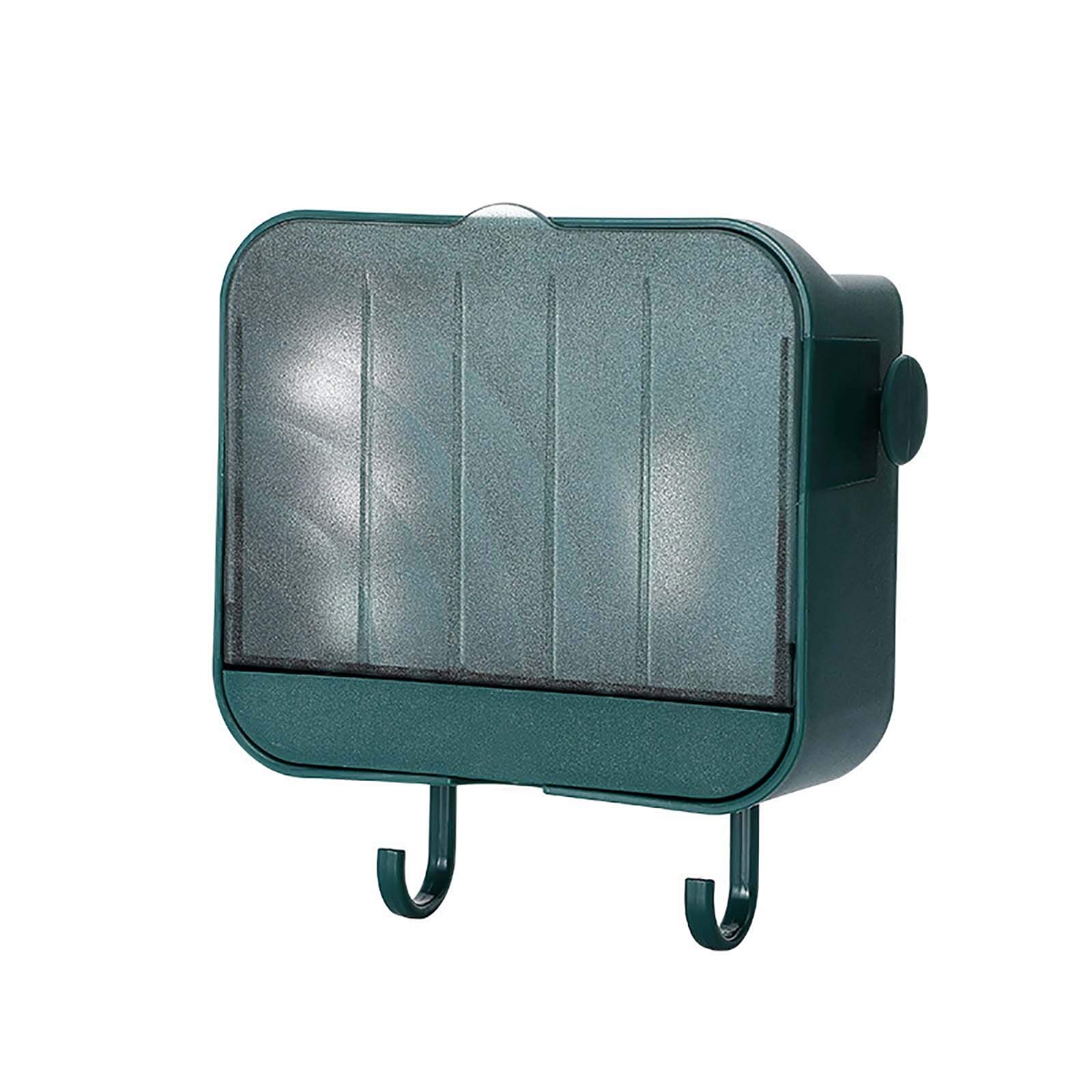 Sietore Punch-Free Wall Mount Soap Holder with Lid - Bathroom & Toilet Soap Storage Box, Household Soap Dish Organizer, Green - Perfect for Small Bathrooms, Kitchen Sinks & Travel Use